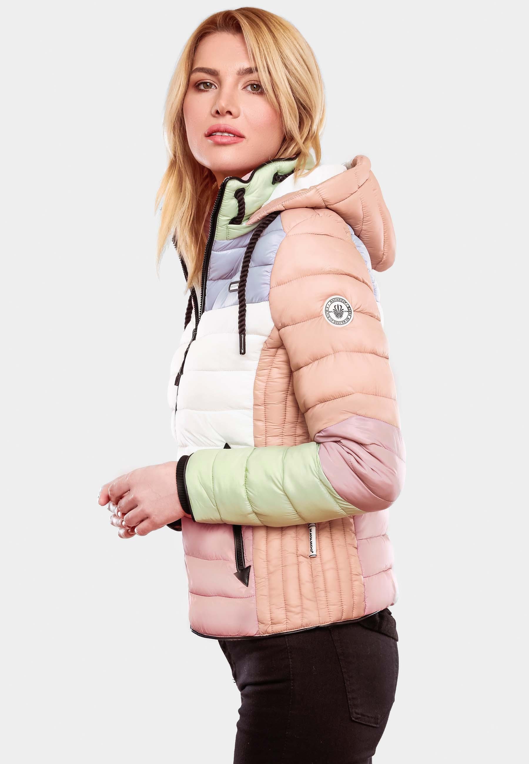 Navahoo Steppjacke Lulana Colourblocking leichte Übergangsjacke Stil pastel mit Multikulti im Kapuze