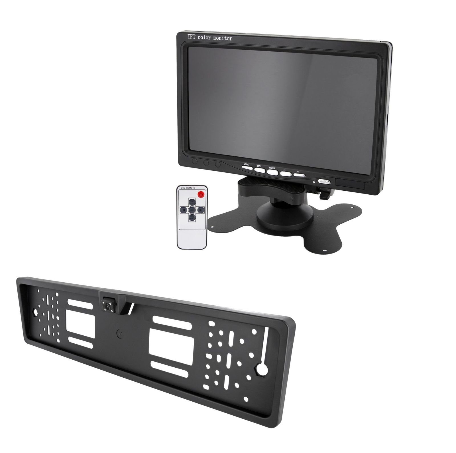 170°, Rückfahrsystem Rückfahrkamera, integriert) in einer Monitor CARMATRIX 7" mit Kennzeichenhalterung (Auto CM-390 Nummernschild Rückfahrkamera HD