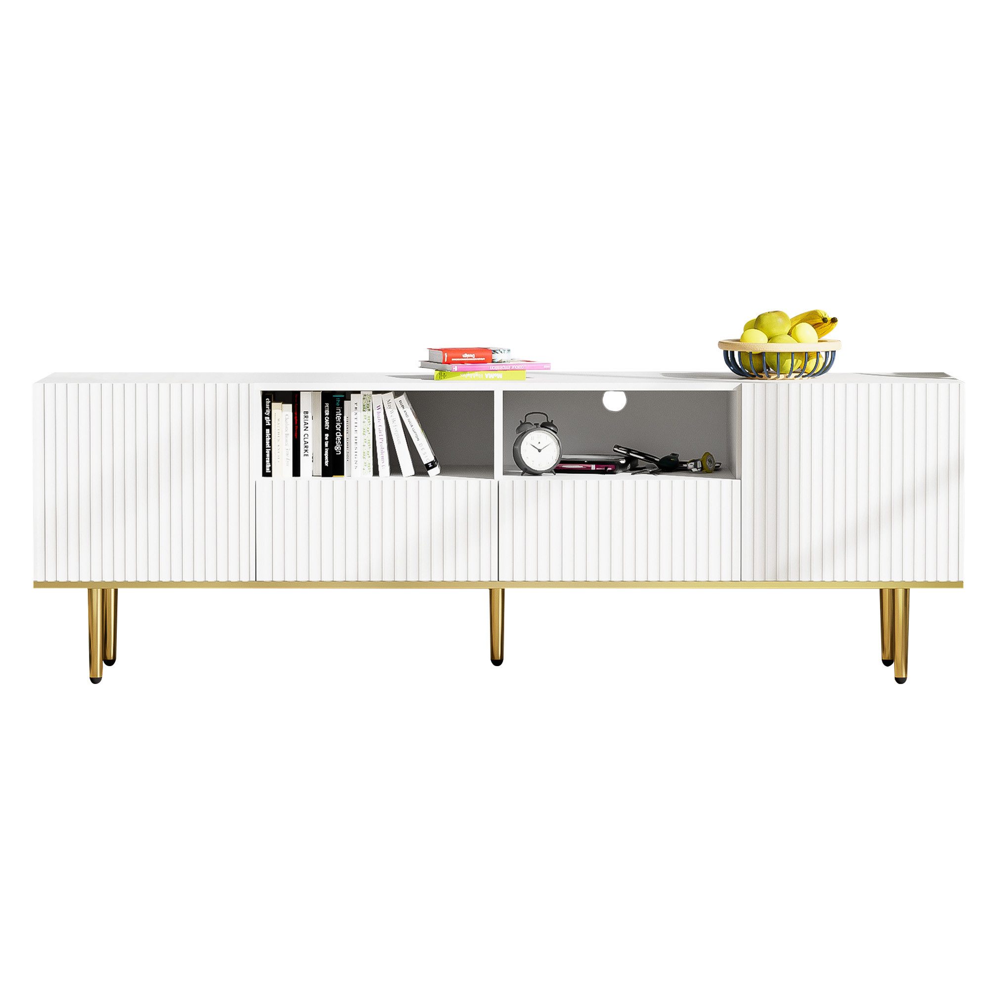 Merax Lowboard mit goldenen Metallfüße und Kabeldurchführung, TV-Schrank Scandi,TV-Board,Fernsehtisch,B:165cm