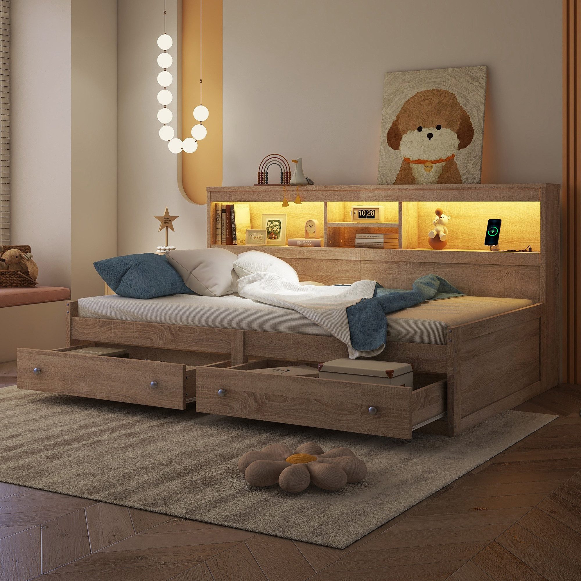 Flieks Kinderbett, LED Daybett Einzelbett 90x200cm günstig online kaufen
