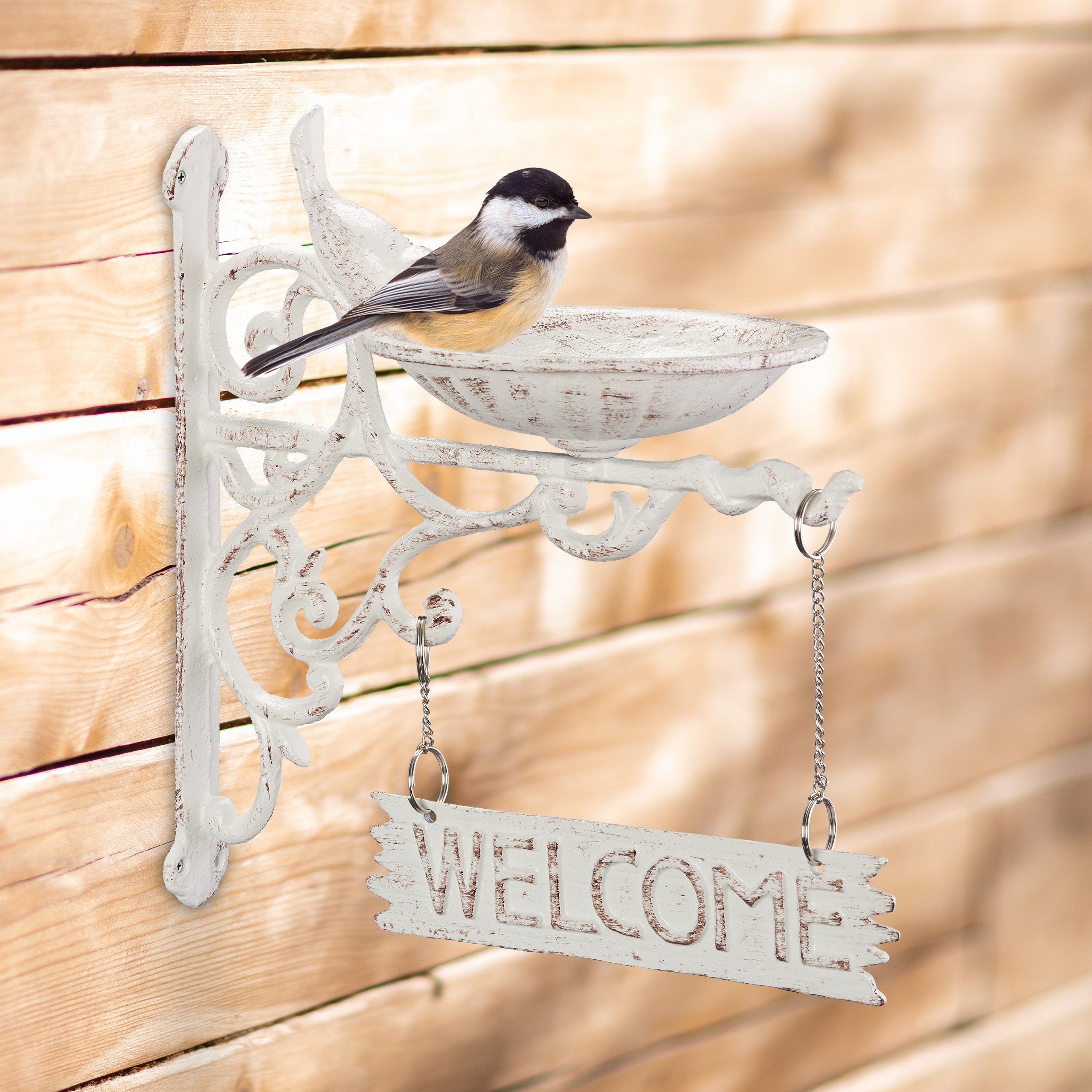 relaxdays Vogeltränke Welcome, weiß
