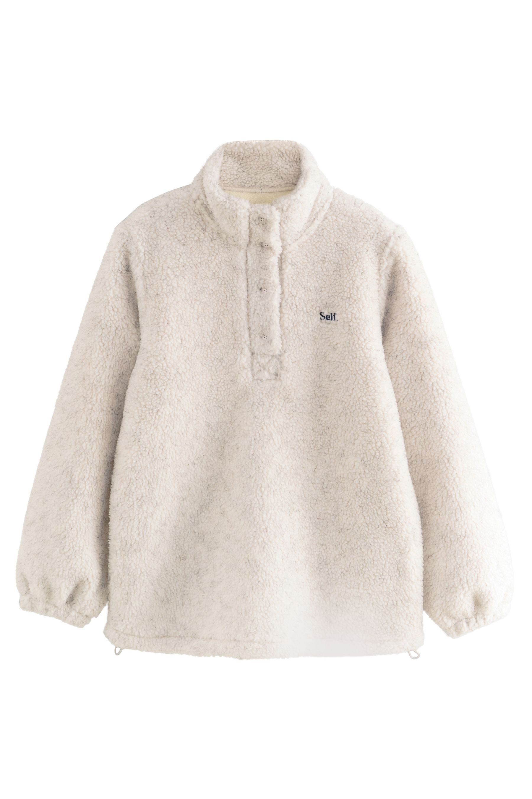 Fleecepullover Self. Borg-Pullover mit Druckknopfausschnitt