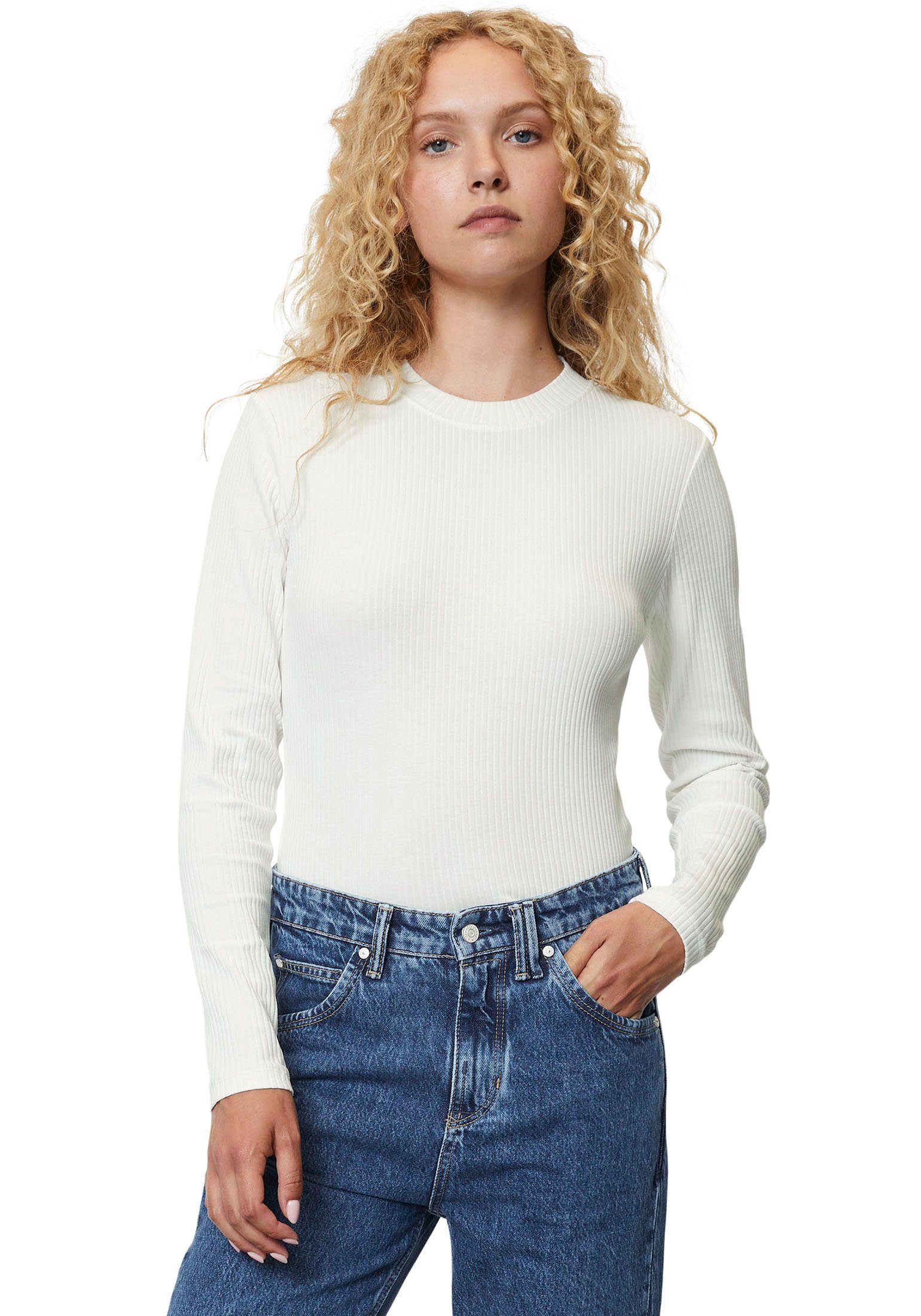 Marc O'Polo DENIM Langarmshirt in elastischer Qualität egg white