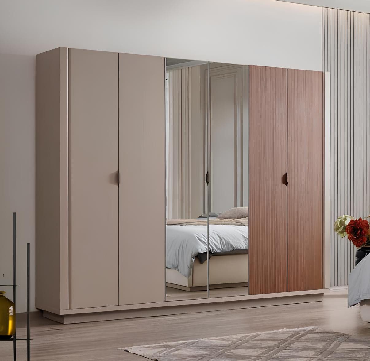 JVmoebel Kleiderschrank Beiger Schlafzimmerschrank mit Glastüren und 9 Einlegeböden (1-St., 1x Kleiderschrank) Made in Europa
