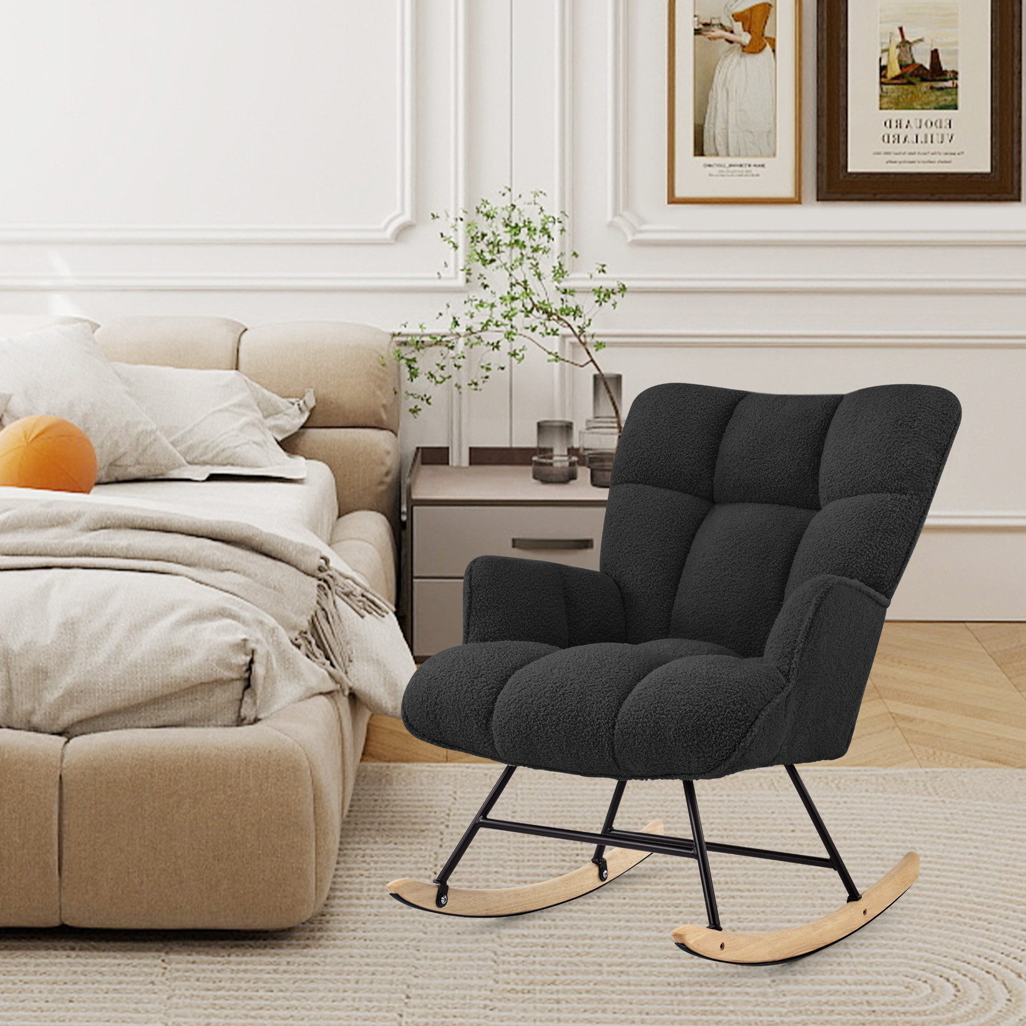 Aunekiv Schaukelstuhl Moderner Relaxsessel & Schaukelsessel in Teddyplüsch-Optik (1 St), perfekt als Stillstuhl & Lesesessel für Wohn- und Babyzimmer