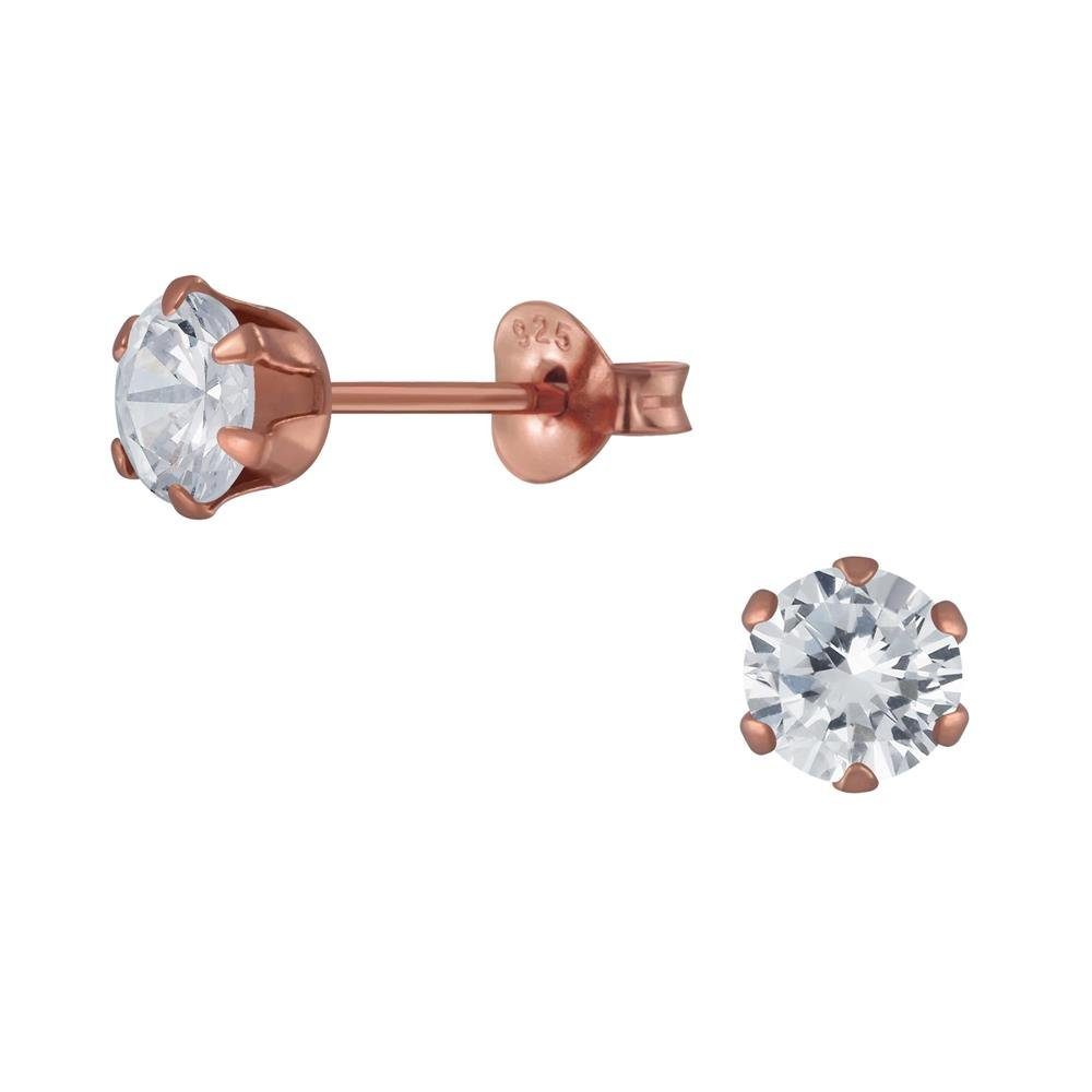 Silber 5mm Kristall (2 Ohrringe Damen (1 rund Ohrschmuck Ohrring-Set 925 2-tlg), aus BUNGSA Ohrstecker Rosegold Paar Stück),