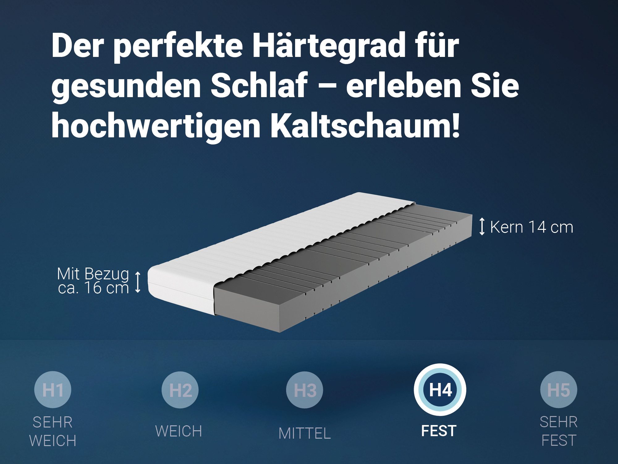 Kaltschaummatratze Betten-ABC KSP-500 XXL in Härtegrad H4, Betten-ABC, 16 cm hoch, Feuchtigkeits- und temperaturregulierend,ergonomische Anpassung