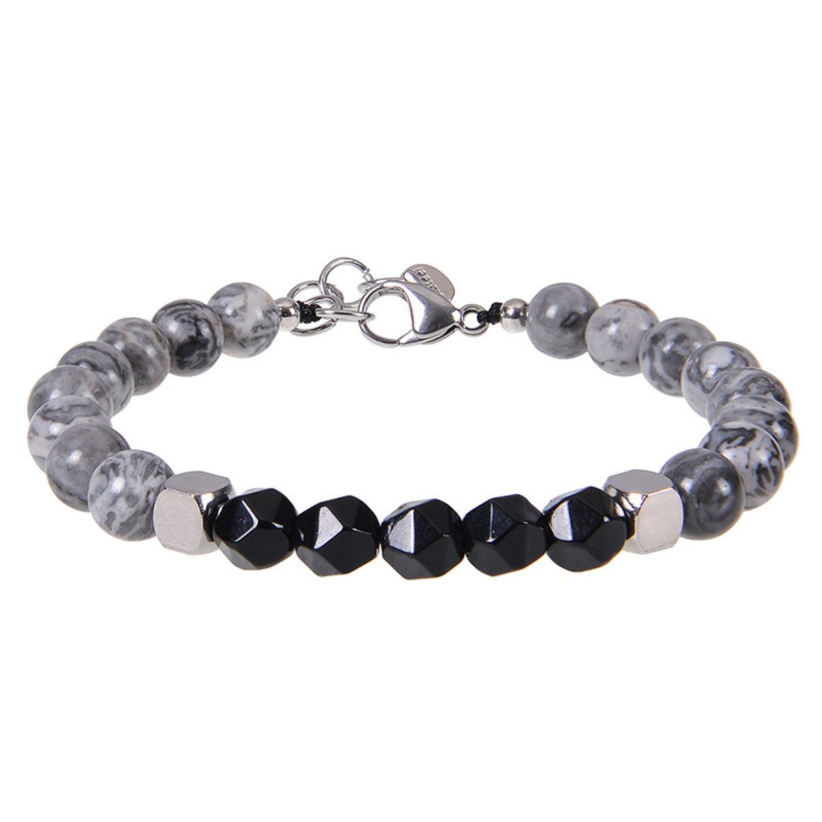 Perlenarmband Armband Herren Obsidian Grau Schwarz Armschmuck Edelsteinarmband