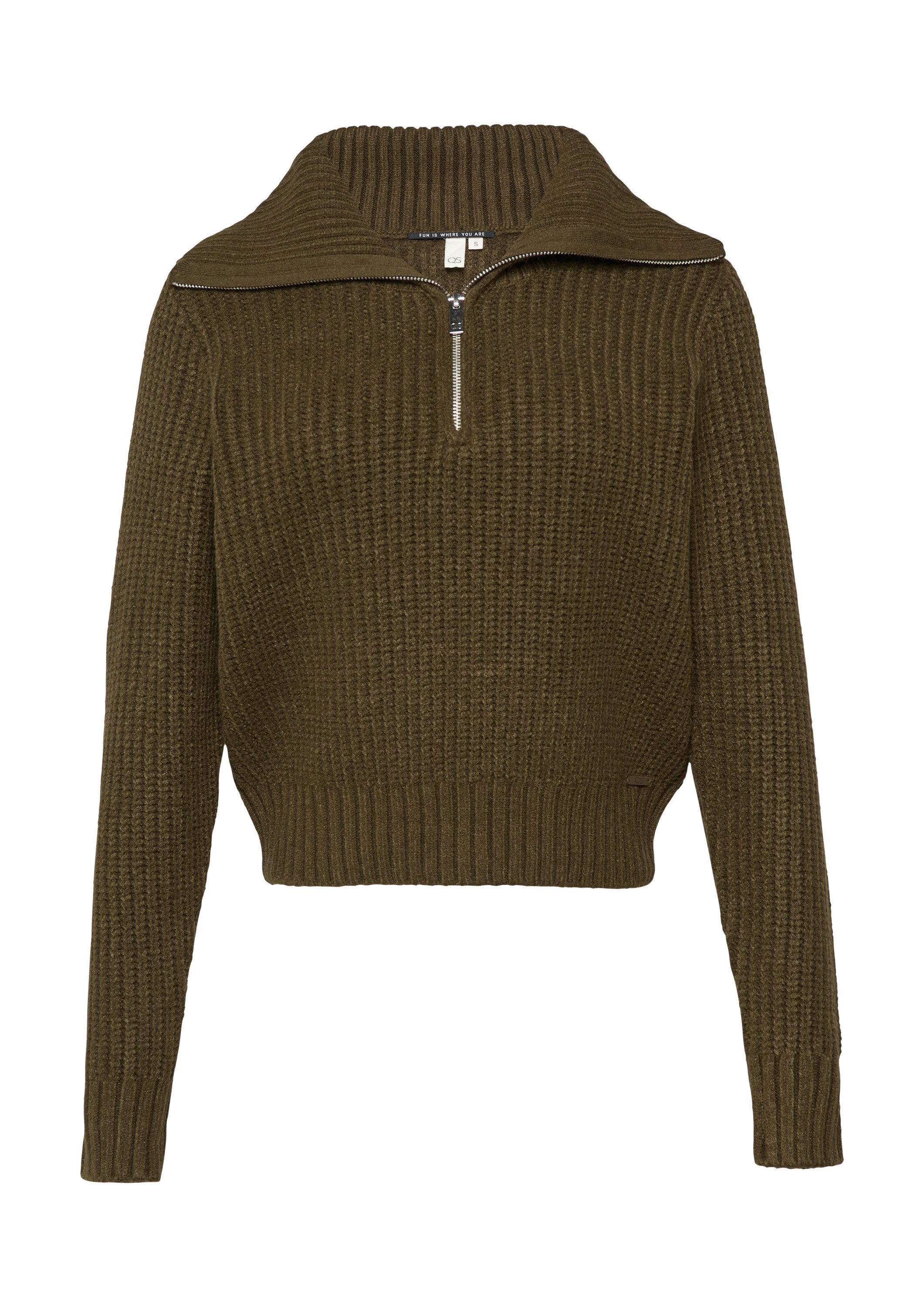 QS Longpullover Strickpullover Strickpullover mit Troyer-Kragen günstig online kaufen