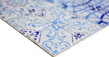 Mosani Wandfliese Rero Glasmosaik Fliesen Blau Weiß Küchenwand Duschwand, Dekorative Wandverkleidung