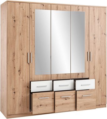 Schlafkontor Drehtürenschrank Florida 212 cm breit mit Schubkästen, Kleiderschrank mit Spiegel