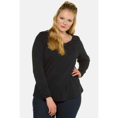 Ulla Popken Rundhalsshirt Basic Shirt Knopfleiste regular Langarm