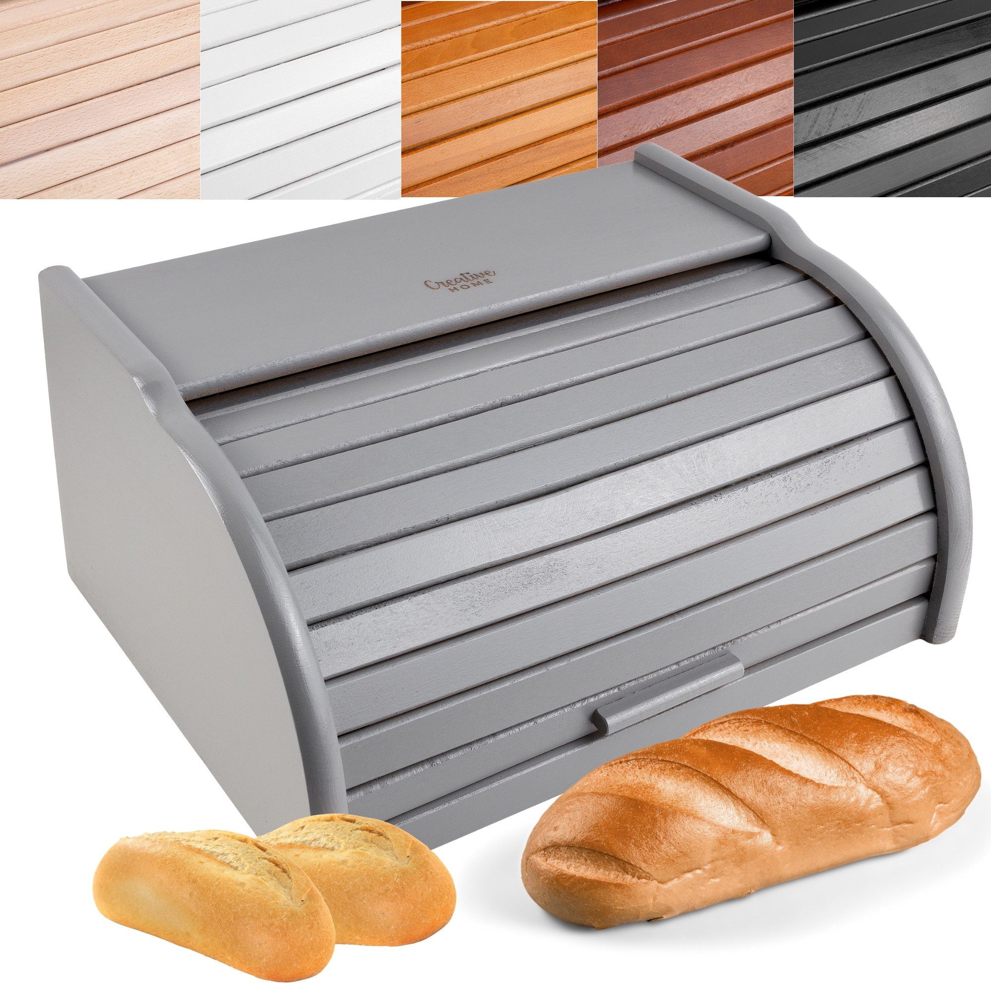 Creative Home Brotkasten Holz 38 x 28,5 x 17,5 cm Brotkiste mit Rolldeckel Brotbox