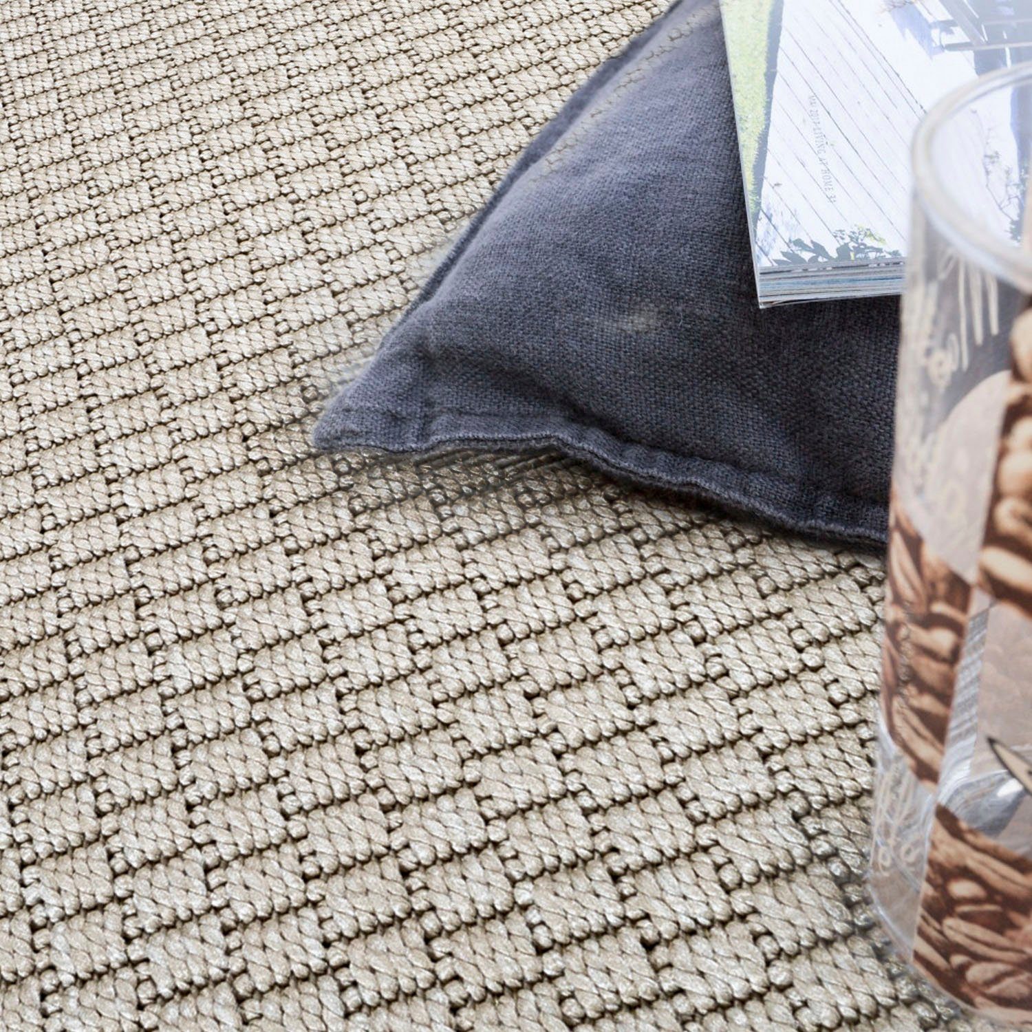 Teppich Outdoor Wohnzimmer Optik, Paco In- beige Home, 125, mm, und Timber Sisal rund, geeignet, Flachgewebe, Höhe: 4