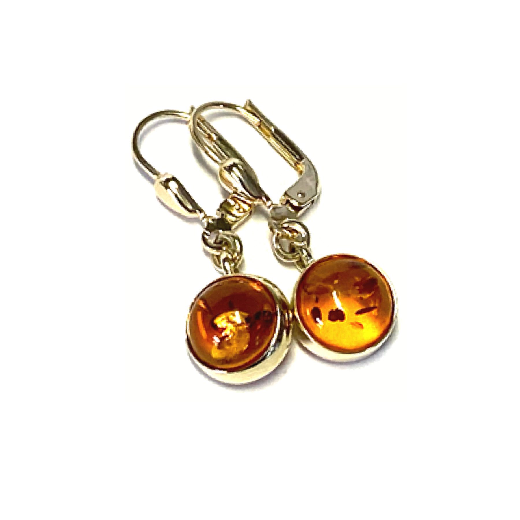 Ohrstecker-Set Ohrring 333 Gelbgold Bernstein rund Cabochon Ohrhänger braun