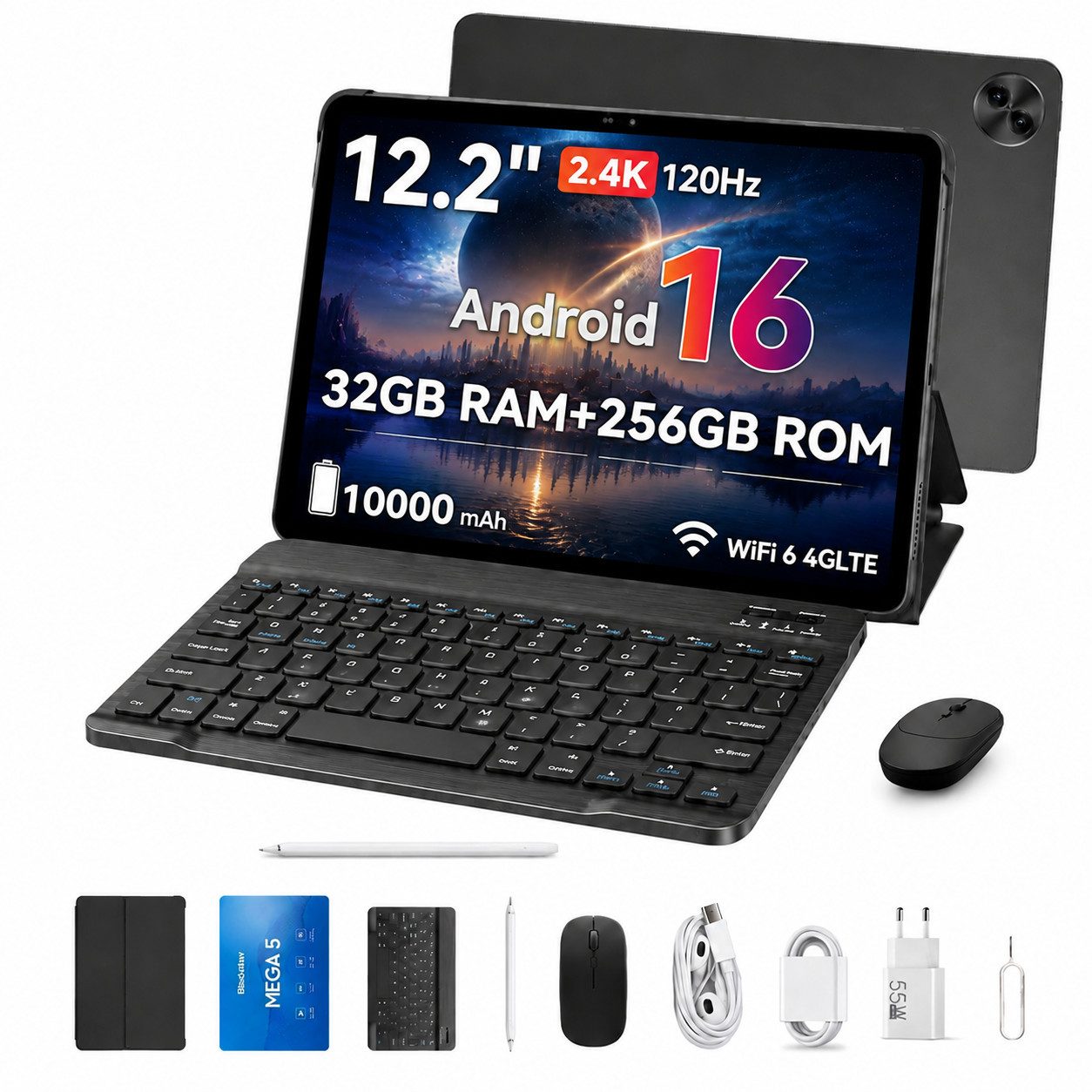 blackview MEGA 5 12,2" 2.4K 32/48GB+256GB Android 16 4G LTE mit Tastatur Maus Tablet (12.2", 256 GB, Android16, 4G(LTE), 120Hz, DokeOS_P 5.0, WiFi 6, 10000mAh, Dual 4G SIM, PC-Modus 3.0)
