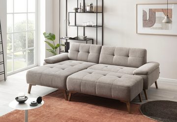 exxpo - sofa fashion Ecksofa Sassari, L-Form, im skandinavischen Design mit Steppung und Holzfüßen