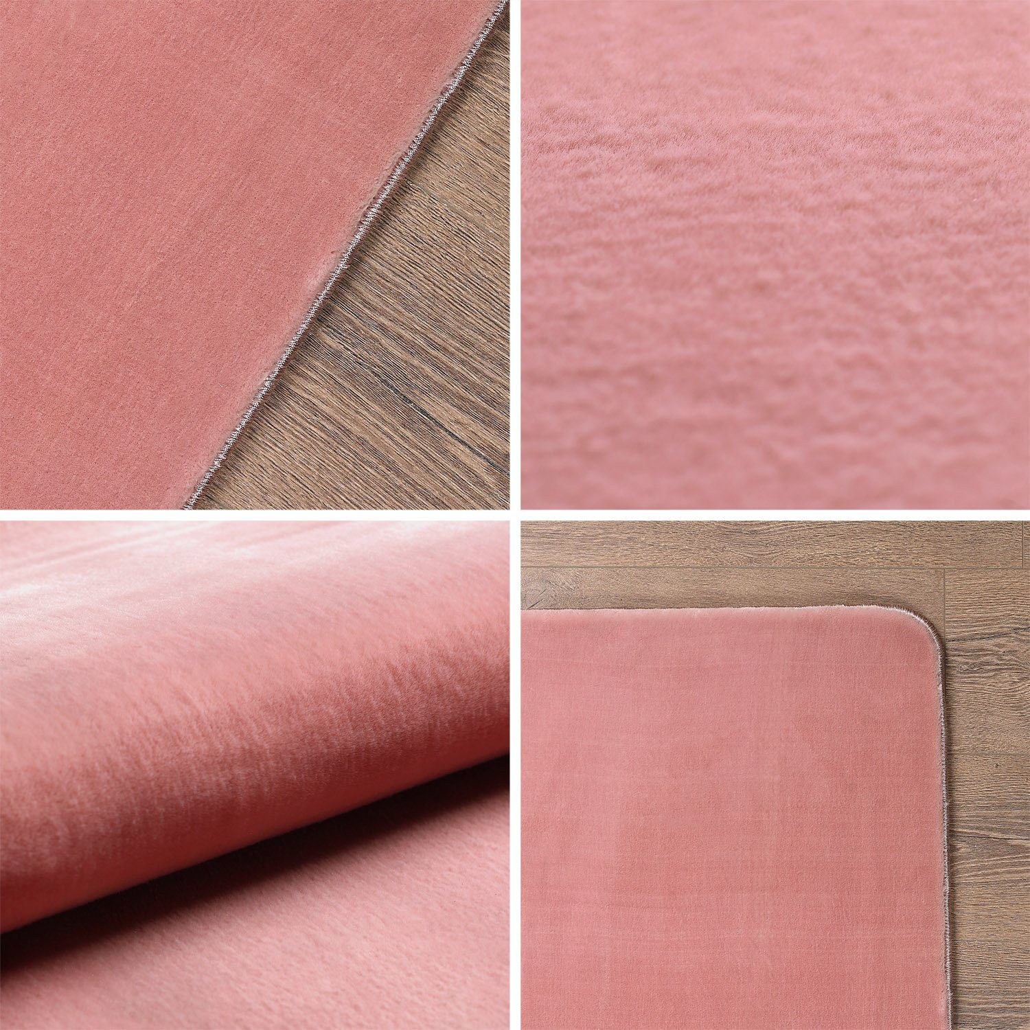 Unicolor Teppich HomebyHome, Einfarbig, Felloptik Flauschiger Anti-Rutsch Wohnzimmer Soft Rosa Einfarbig - Teppich