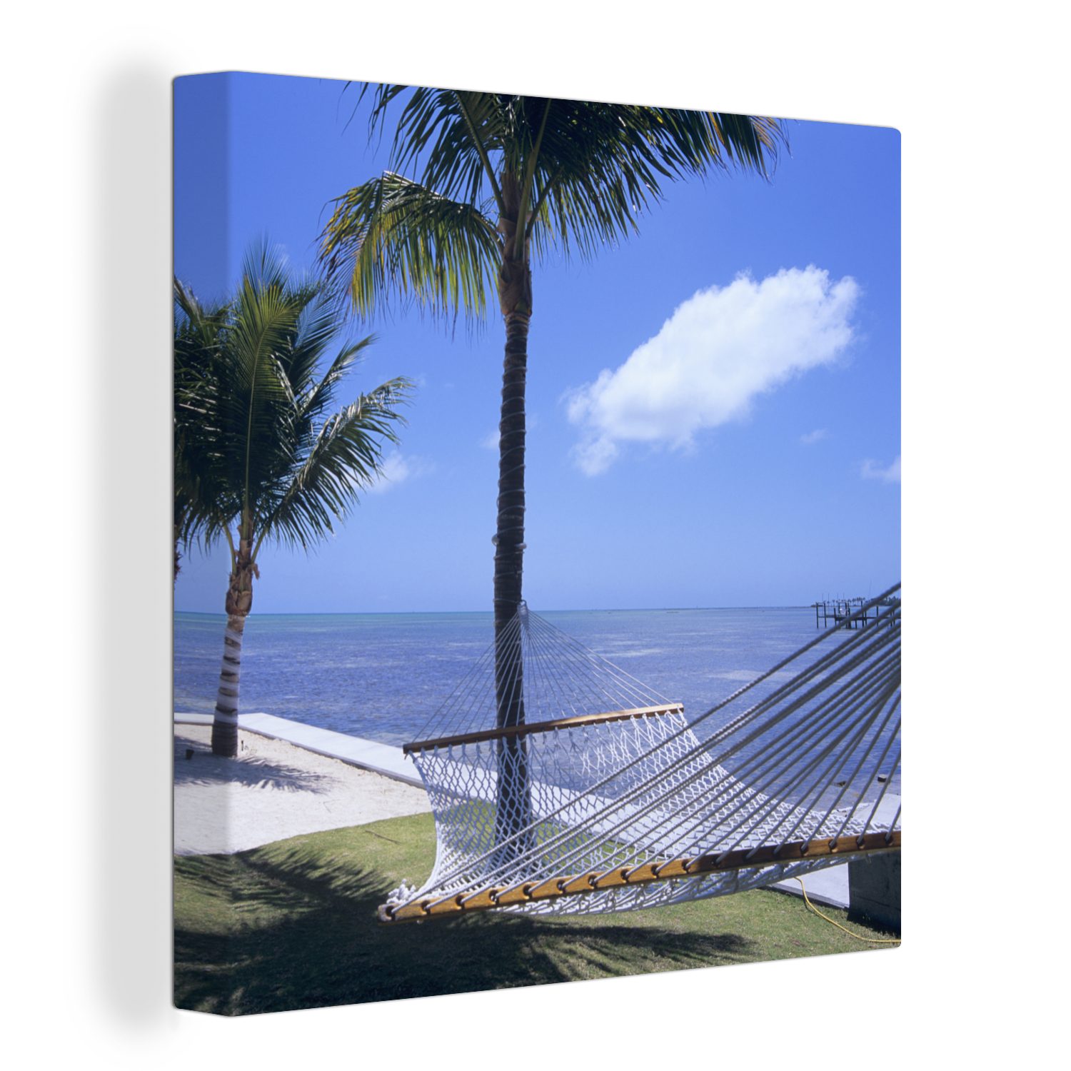 OneMillionCanvasses® Leinwandbild Meer - Hängematte - Palme, (1 St), Leinwand Bilder für Wohnzimmer Schlafzimmer