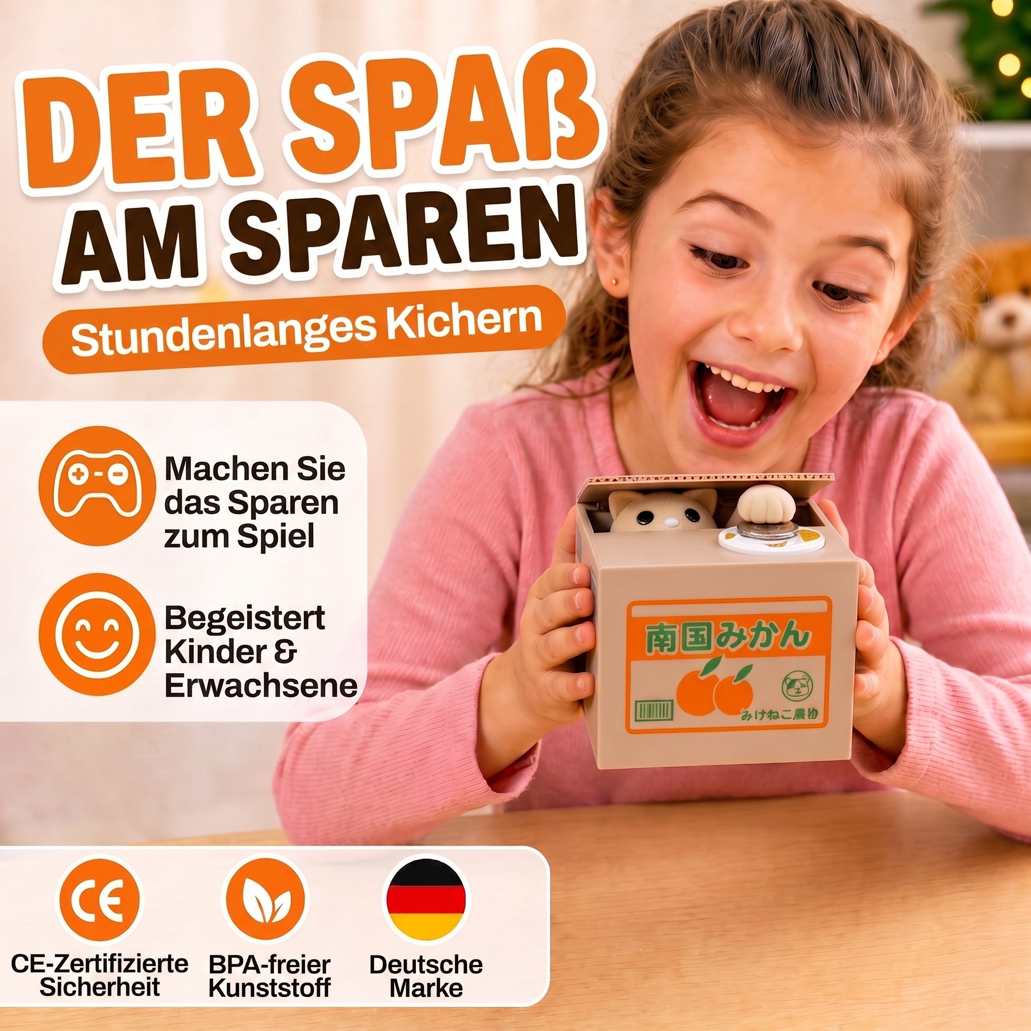 Goods+Gadgets Spardose Spardose Katze – Elektronisches Sparschwein für Kinder & Katzenfans, elektronisches Münzen Sparschwein