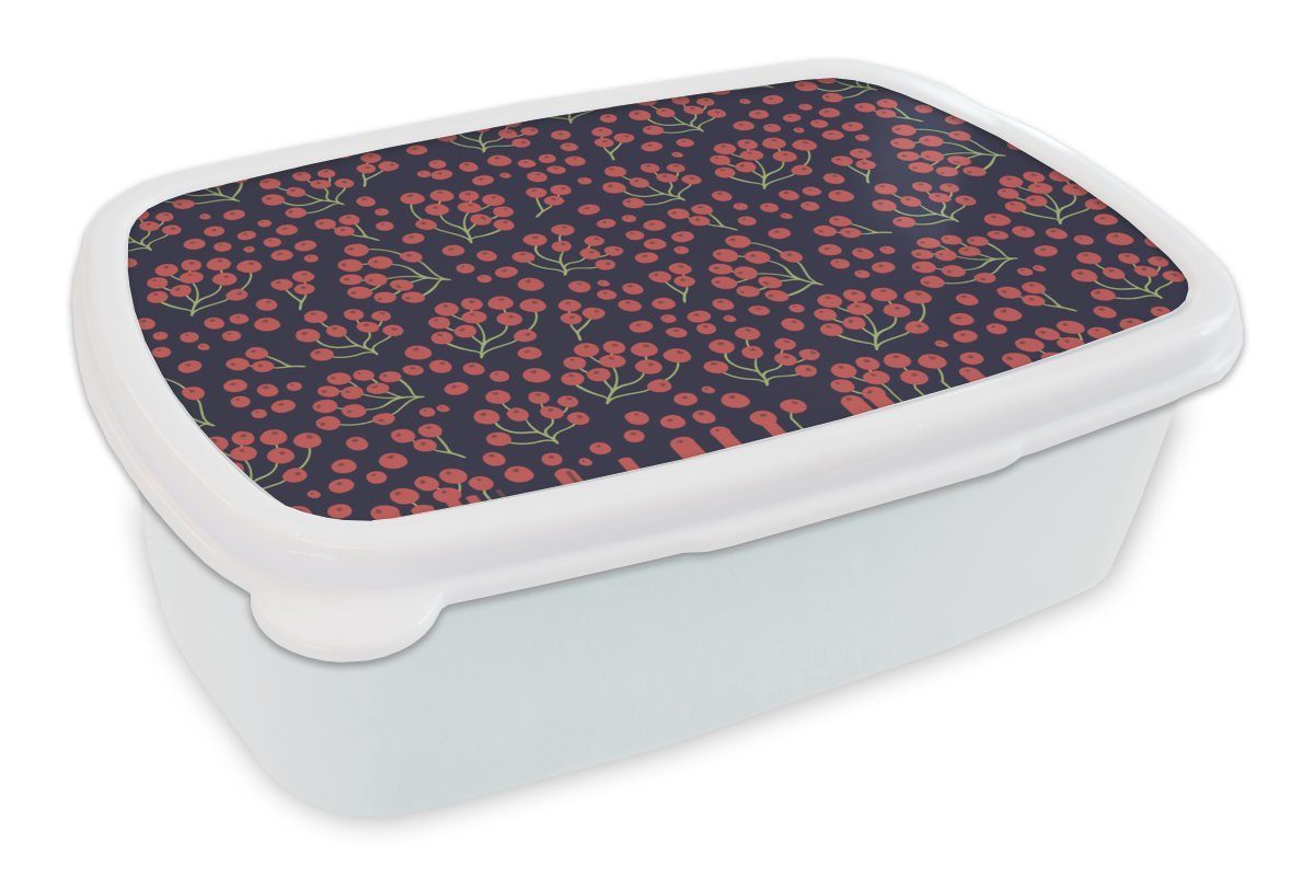 MuchoWow Lunchbox Muster - Beeren - Rot, Kunststoff, (2-tlg), Brotbox für Kinder und Erwachsene, Brotdose, für Jungs und Mädchen weiß