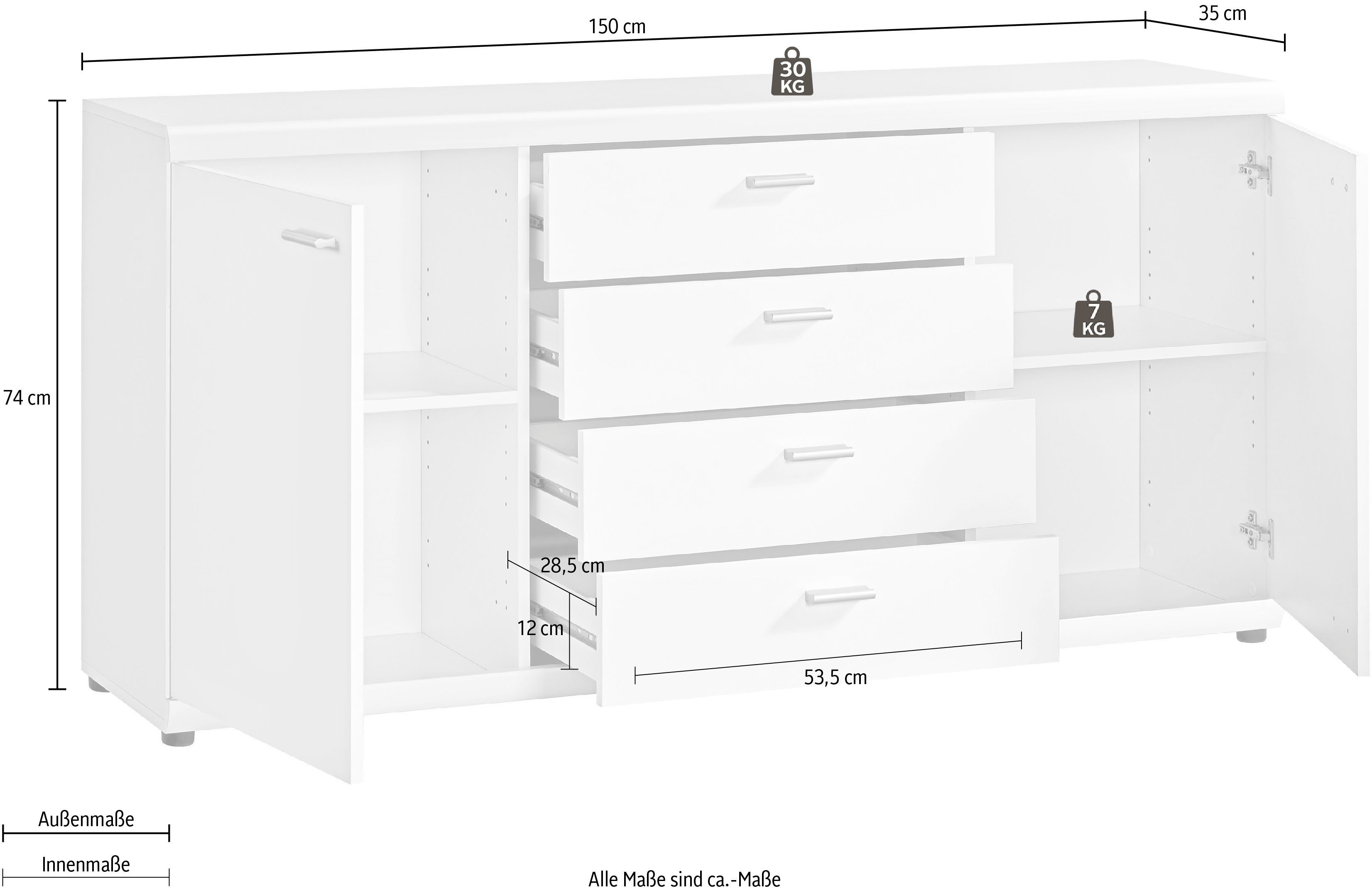 Procontour Kommode Sun BESTSELLER (OTTOs Choice), Höhe 74 cm, variabel verstellbaren Einlegeböden