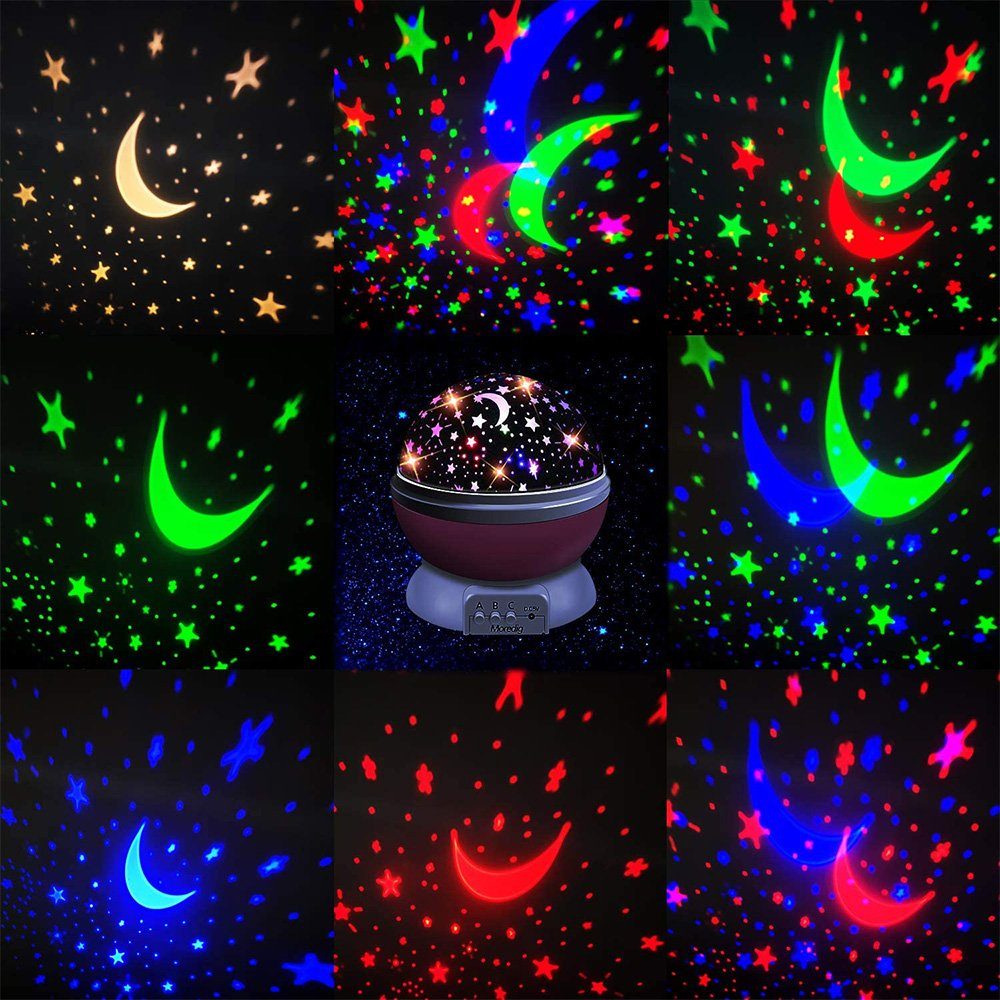 Nachtlicht Rotation Sternenhimmel LED Projektor, Projektionslampe 360° zggzerg Nachttischlampe Rosa