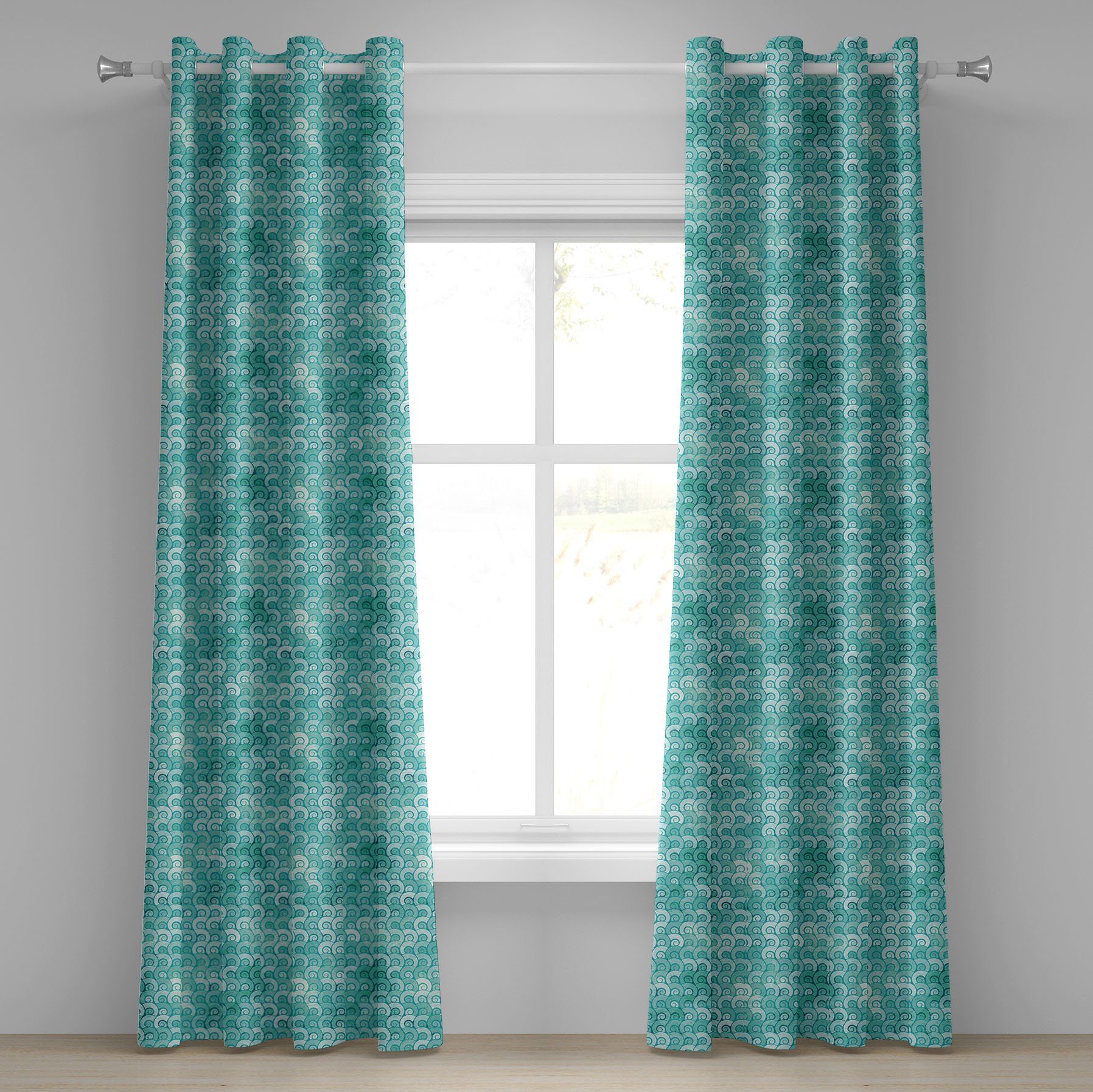 Gardine Dekorative 2-Panel-Fenstervorhänge für Schlafzimmer Wohnzimmer, Abakuhaus, Ozean Gewirbelte Spiral Sea Waves