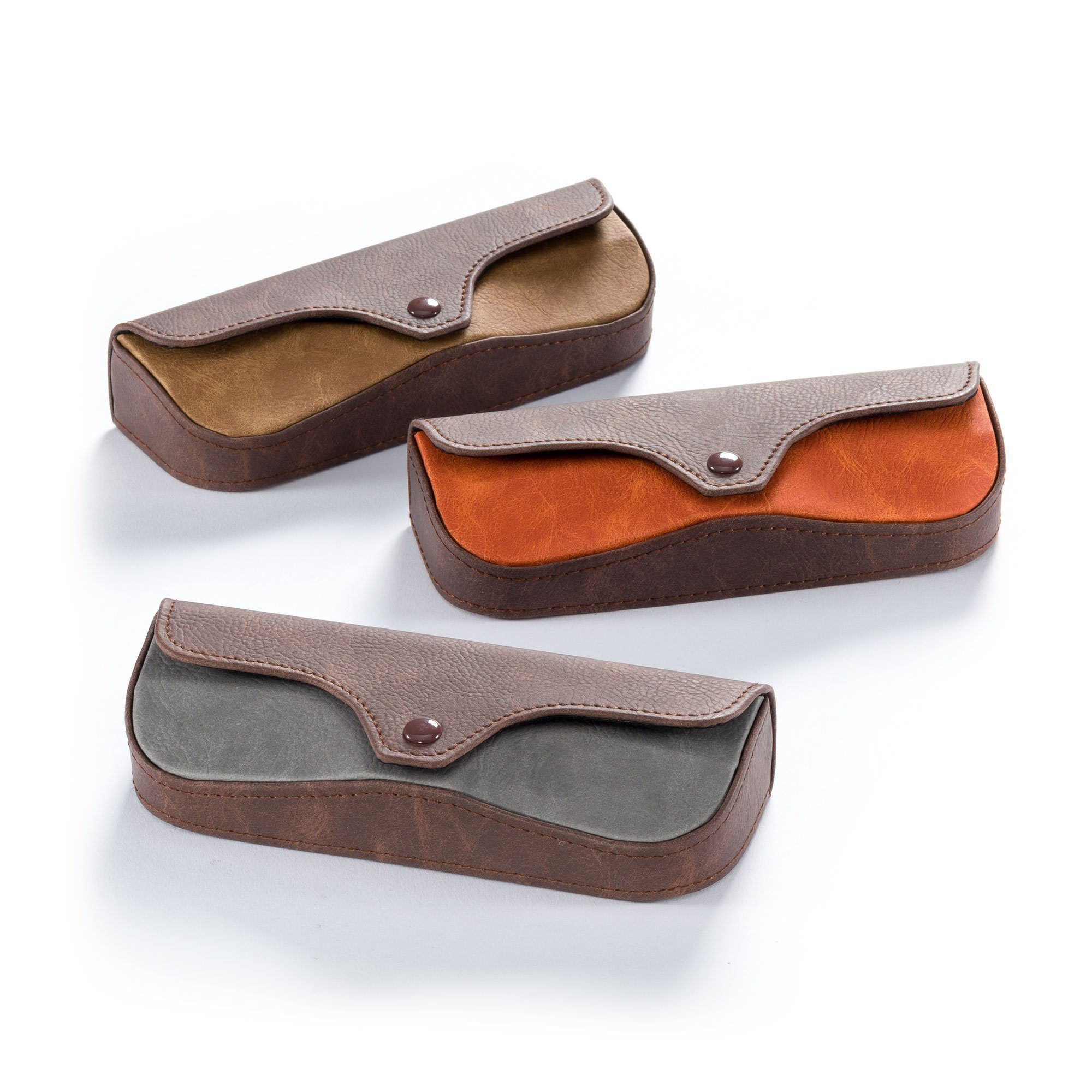 FEFI inklusive 2-Farb Mikrofasertuch Leder-Look, Brillenetui Braun/Orange im Hardcase