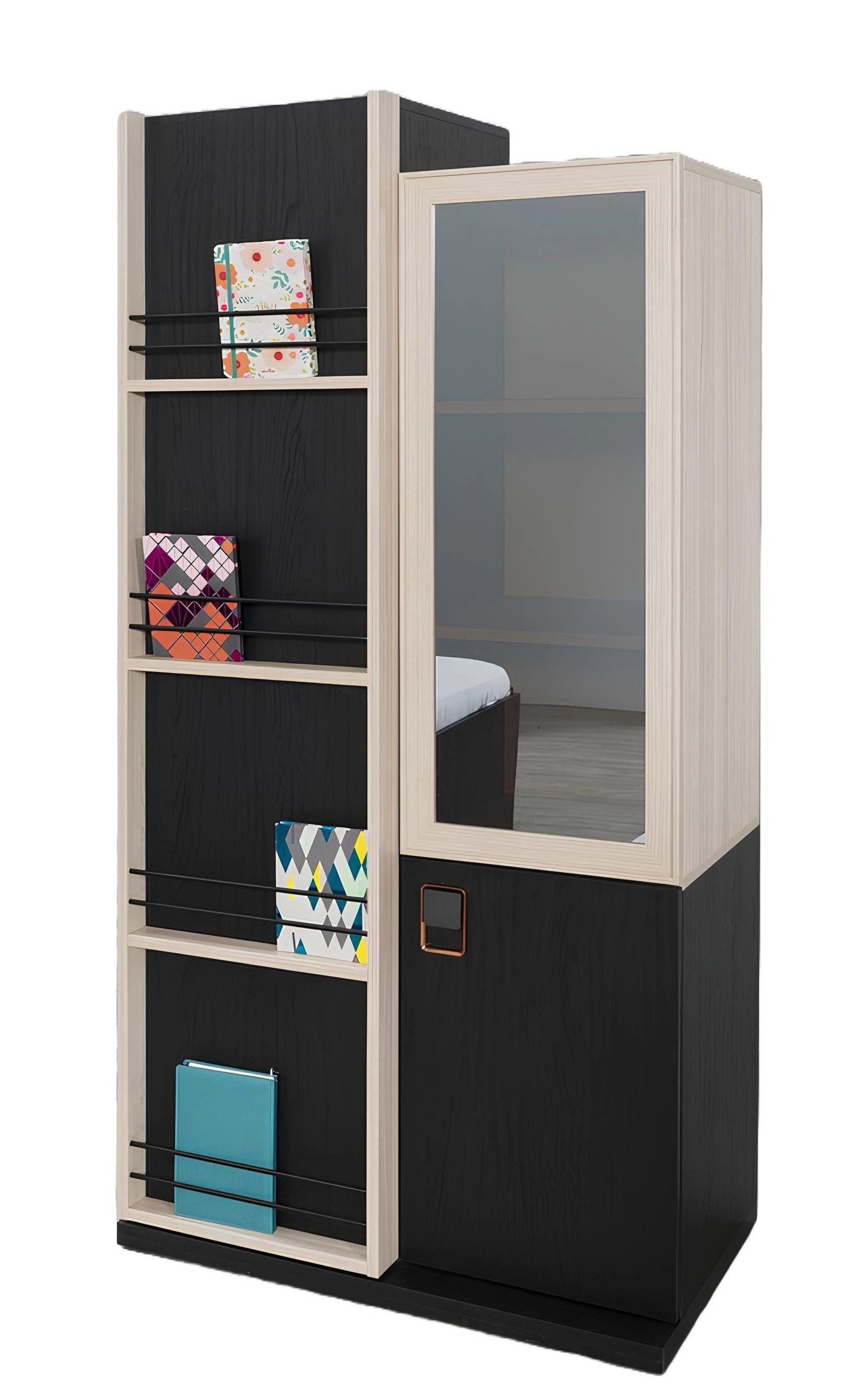 Xlmoebel Bücherregal Schwarzes Holzregal für das Jugendzimmer mit modernem Design, Hergestellt in Europa