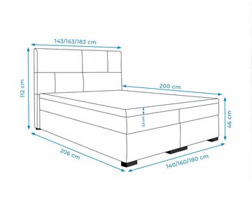 Furnix Boxspringbett STORMI 140/160/180x200 Bett mit Topper und silbernen Füßen ML25 blau, Bonell-Federkern H3, strapazierfähiger Stoff