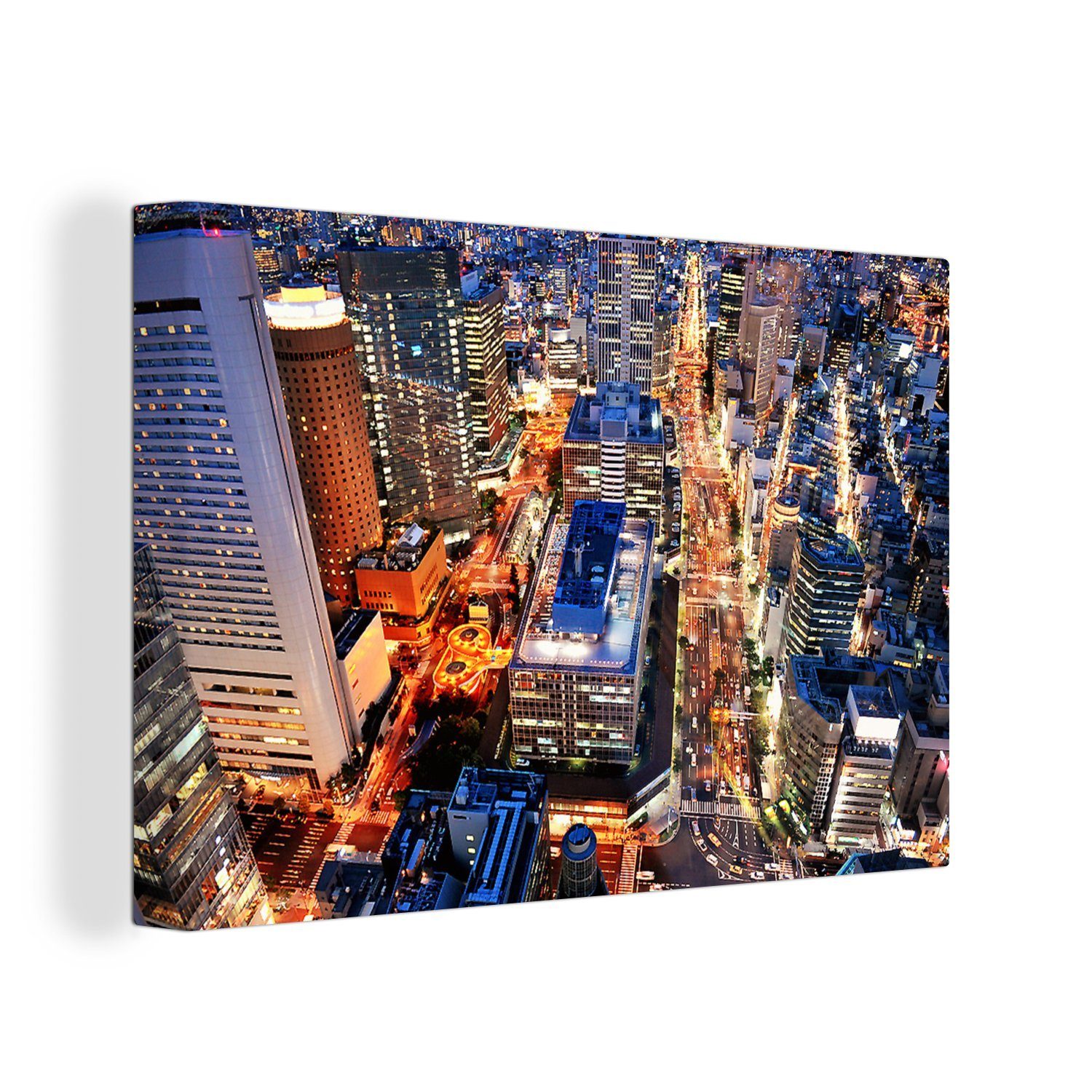 unvergleichbar OneMillionCanvasses® Leinwandbild Nacht in (1 cm 30x20 Wanddeko, Stadt St), Leinwandbilder, in der Japan, Aufhängefertig, Wandbild Osaka