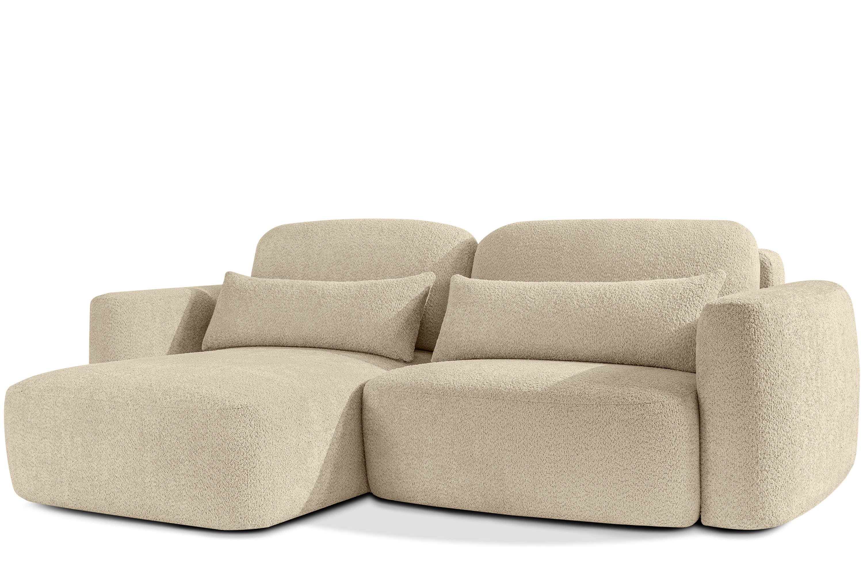 KONSIMO® Ecksofa ELOSA Japandi-Stil, mit Lendenkissen, Premiumqualität aus EU, Ecksofa links, mit Schlaffunktion, Liegefläche 195x163 cm