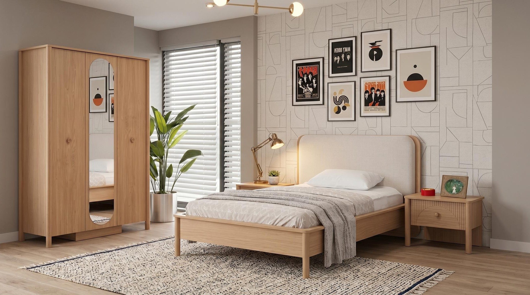 Xlmoebel Kleiderschrank Braunes Jugendzimmer Bett mit Kleiderschrank und Nachttischen