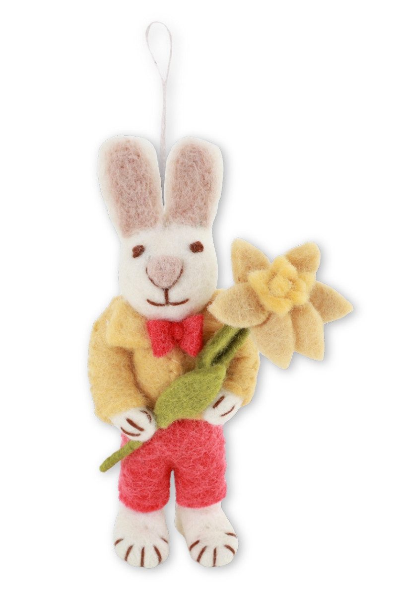 Gry & Sif Hängedekoration Filzanhänger - HASENBUB MIT NARZISSE - weiß