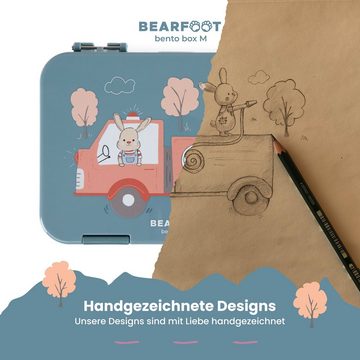 BEARFOOT Lunchbox Brotdose Kinder mit Fächern, Lunchbox, Bento box - Feuerwehr, handgezeichnete Designs, modular