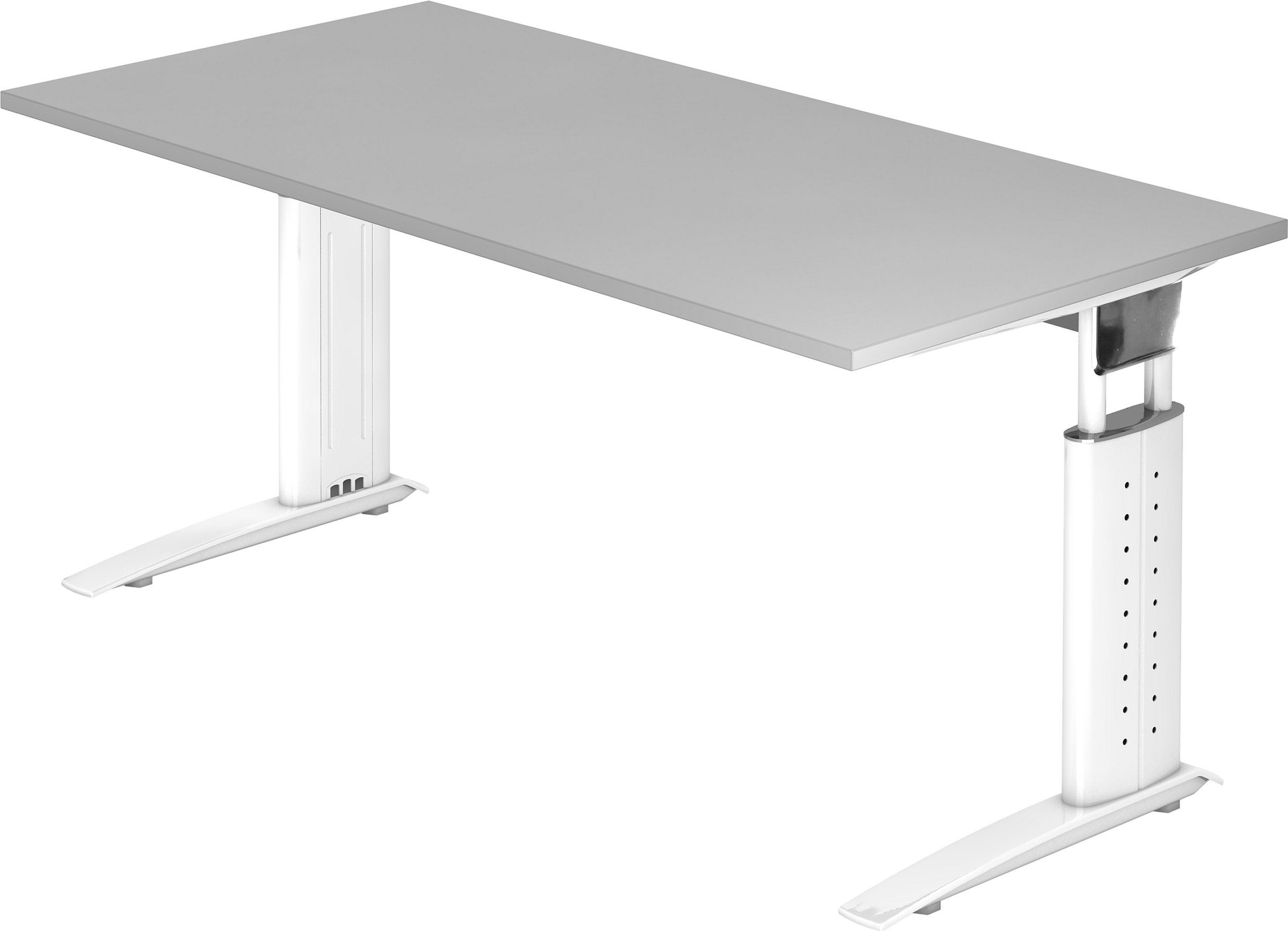 bümö Schreibtisch Schreibtisch Serie-U, Rechteck: 160 x 80 cm - Dekor: Grau - Gestell: Weiß