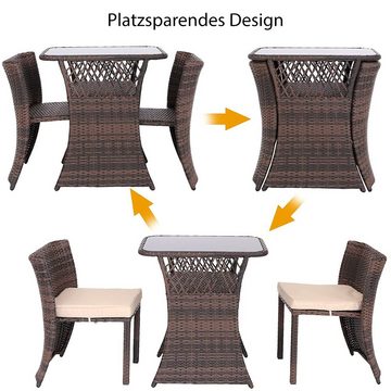 Melko Garten-Essgruppe Sitzgruppe Gartenmöbel Polyrattan 2 Stühlen inkl. Sitzkissen Terrasse, (Stück, 3-tlg), Pulverbeschichtung