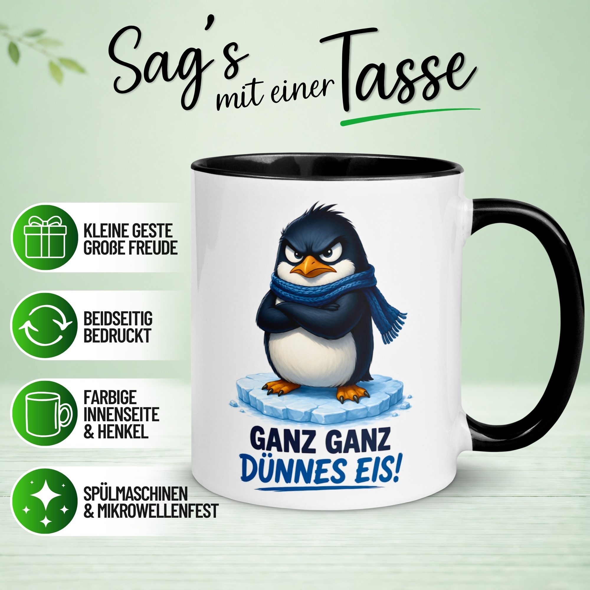 Momentals Tasse Pinguin – Ganz ganz dünnes Eis – lustiger Geschenk Becher Morgenmuffel, Gratis Versand · Links-&Rechtshänder · Spülmaschinenfest