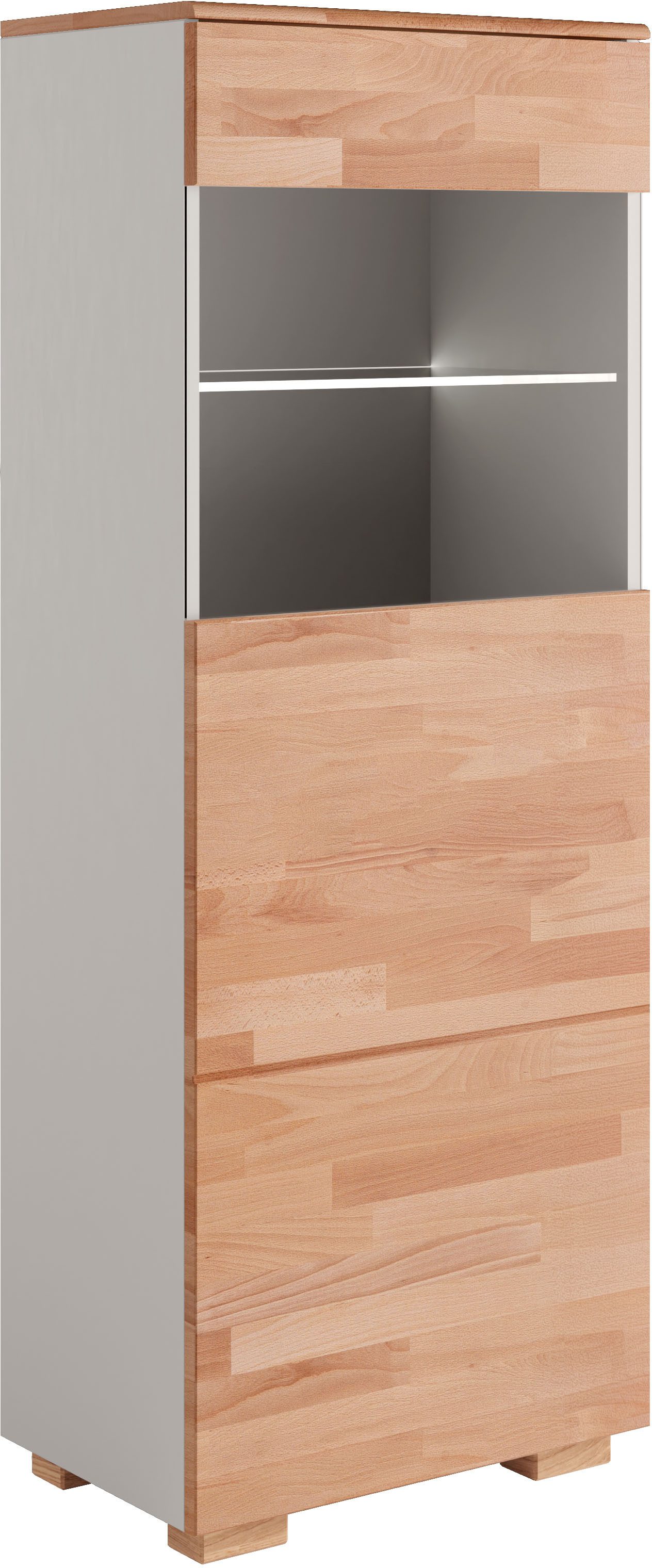 Vitrine CITRA80, Front massivholz, Korpus grau, pust to open., trendfarbe