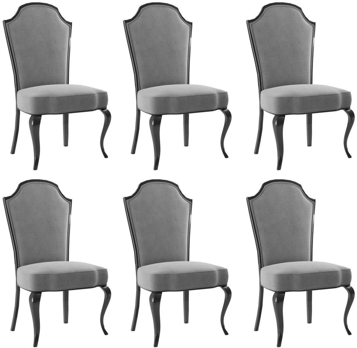 Casa Padrino Esszimmerstuhl Luxus Barock Esszimmer Stuhl Set Grau / Schwarz 55 x 53 x H. 113 cm - Barock Küchen Stühle 6er Set - Esszimmer Möbel im Barockstil