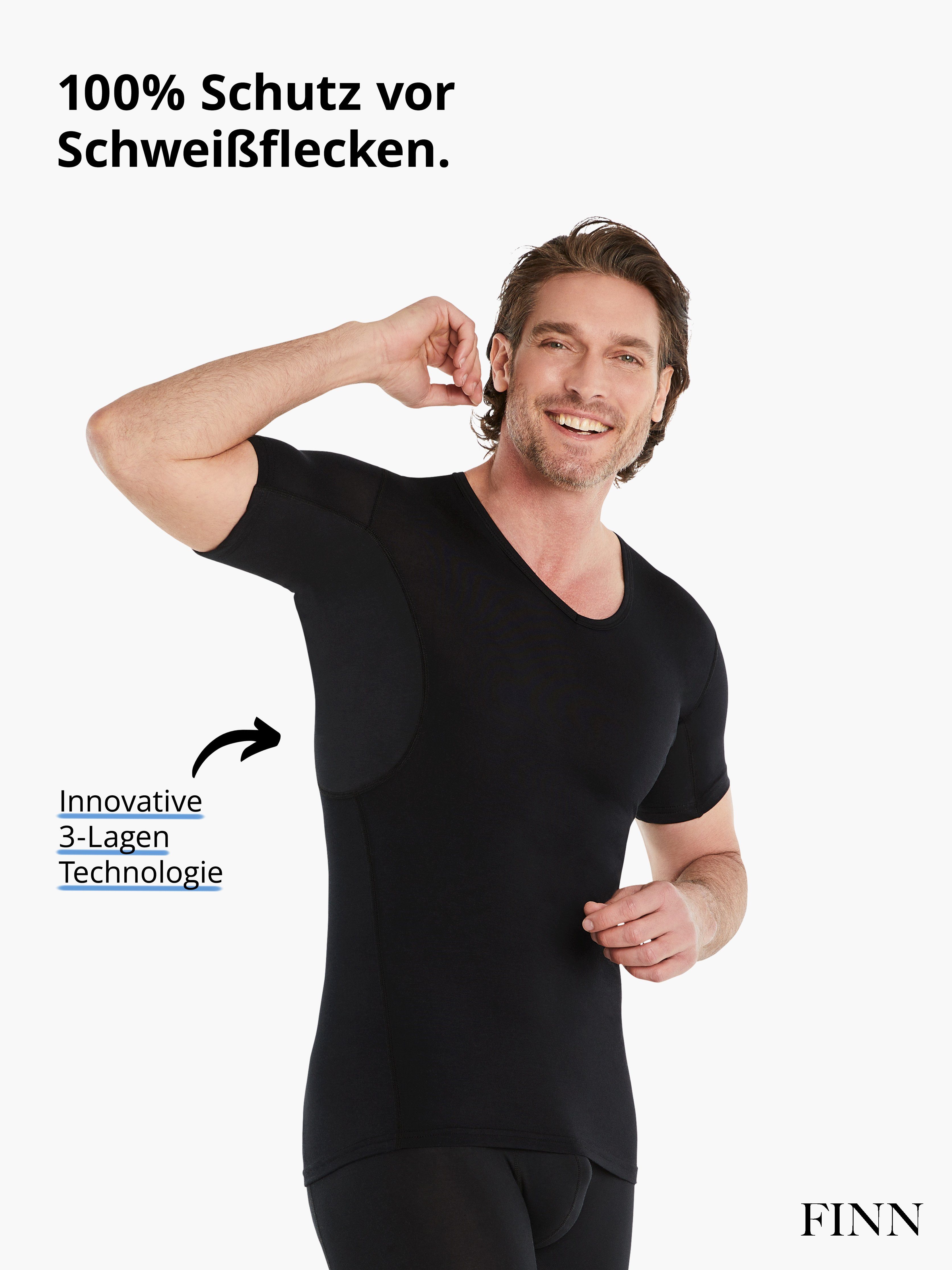 FINN Design Unterhemd Anti-Schweiß Shirt Herren mit Einlage am Rücken und Achselpads Schutz vor Schweißflecken und Schweißgeruch – Bild 2 von 5