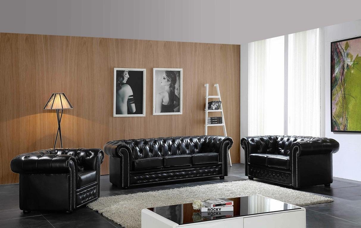 JVmoebel Wohnzimmer-Set Chesterfield Sofa Set 3+2+1 Couch Sitz Komplett Set 100% Leder Sofort, (3-St., 3-Sitzer Sofa/2-Sitzer Sofa/Sessel), Made in Europa