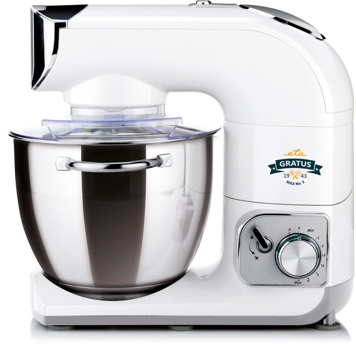 eta Küchenmaschine Gratus Max ETA002890061, 1200 W, 5,5 l Schüssel, 1200 Watt mit Metall-Gehäuse, mit viel Zubehör