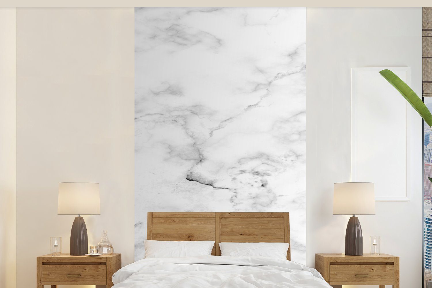 MuchoWow Fototapete Marmor - Weiß - Grau, Matt, bedruckt, (2 St), Vliestapete für Wohnzimmer Schlafzimmer Küche, Fototapete