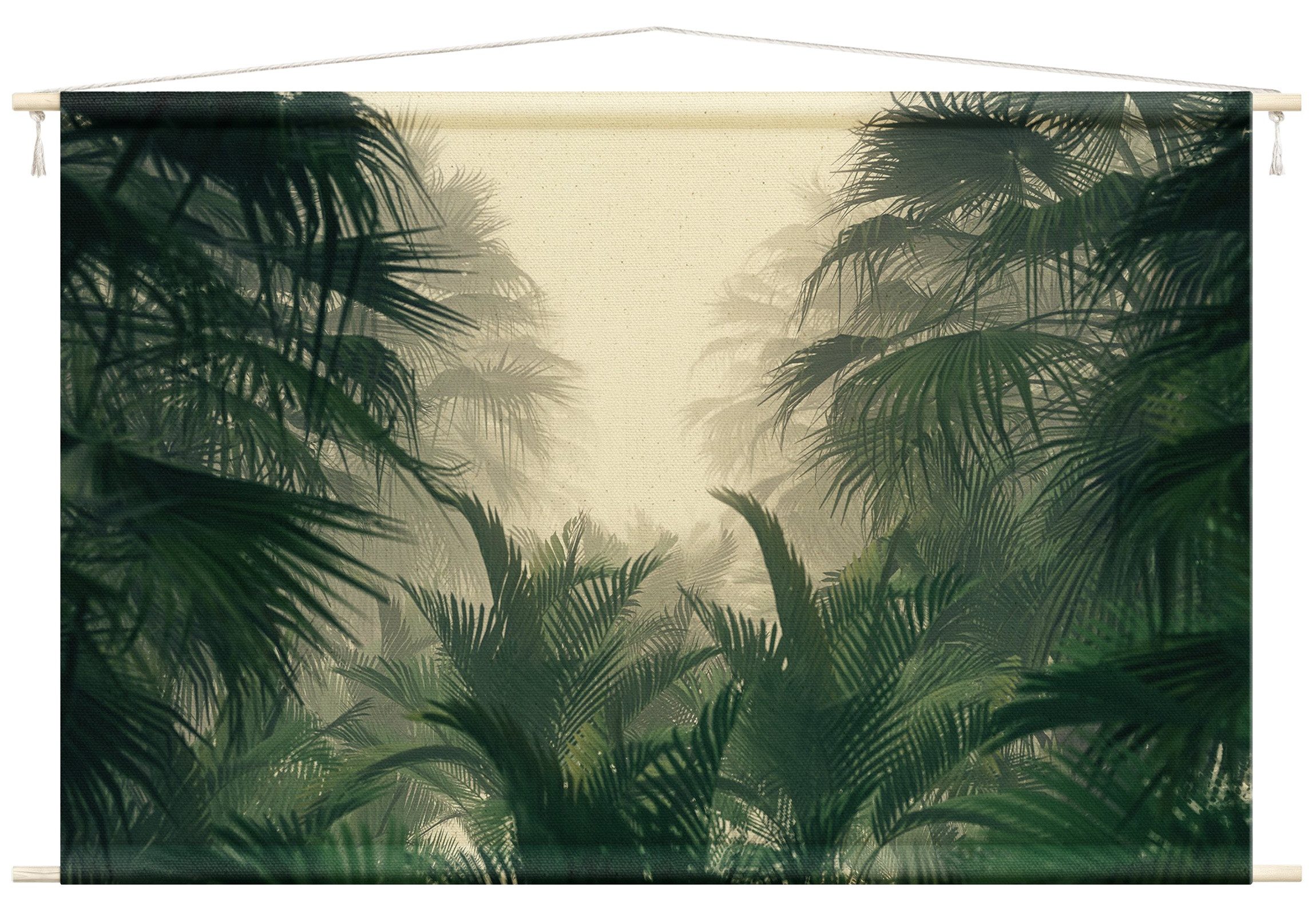Bilderdepot24 Wandteppich modern Wald Tropisch Vintage grün, rechteckig, Höhe: 2.6 mm, großes Wandbild aus Natur-Baumwolle Wandbehang Stoffbild Tuch Wollseil