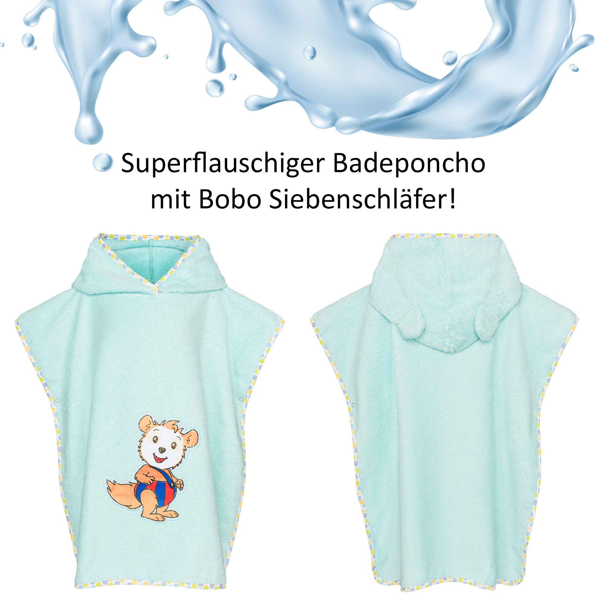 Smithy Badeponcho Kind Baby Bobo Baumwolle, 5 Jahre, bis 0 Armloch Siebenschläfer, Druckknopf am