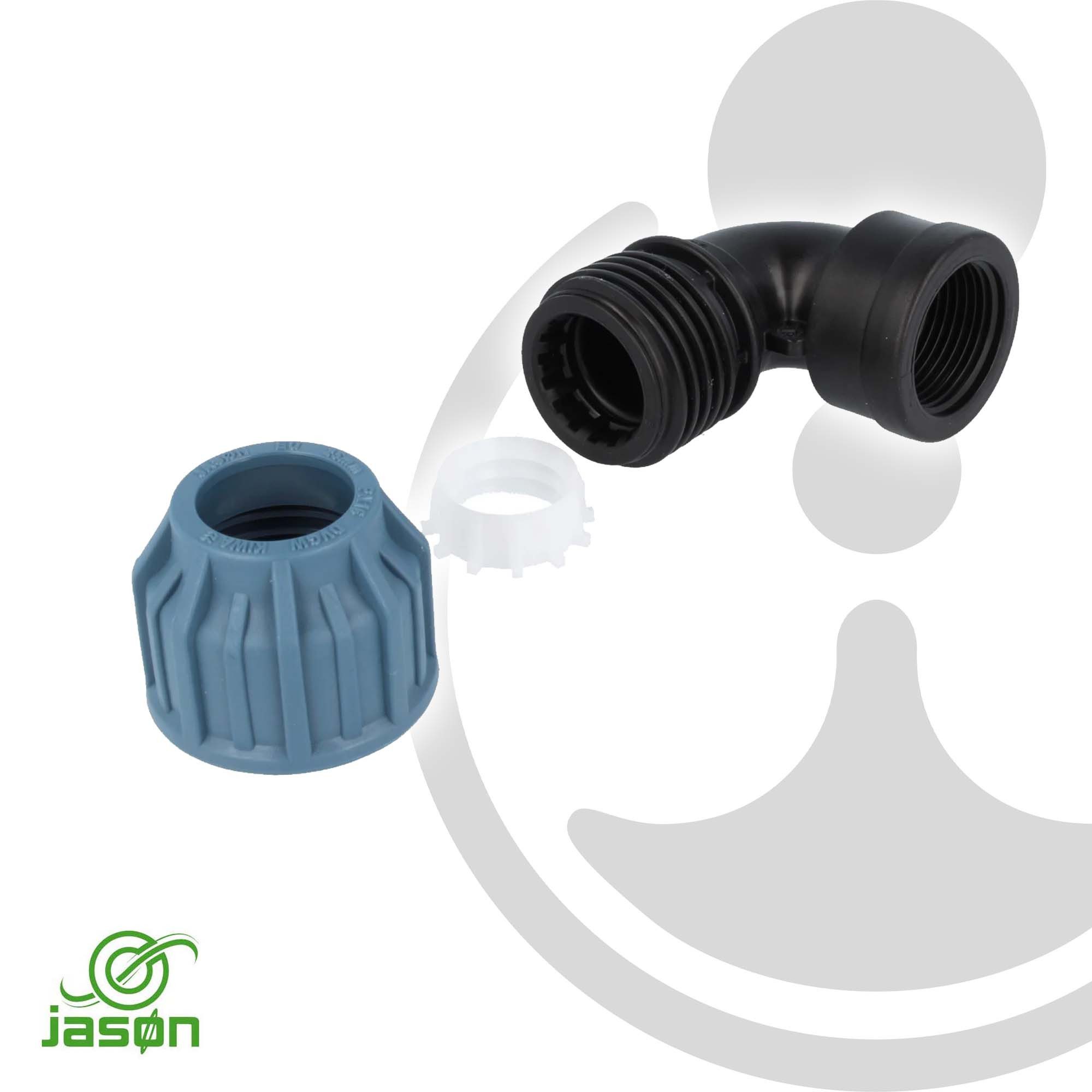 Mega Group Rohrverbinder PP-Klemmverbinder 90° Winkel mit IG - für PE-Rohr - DVGW zugelassen