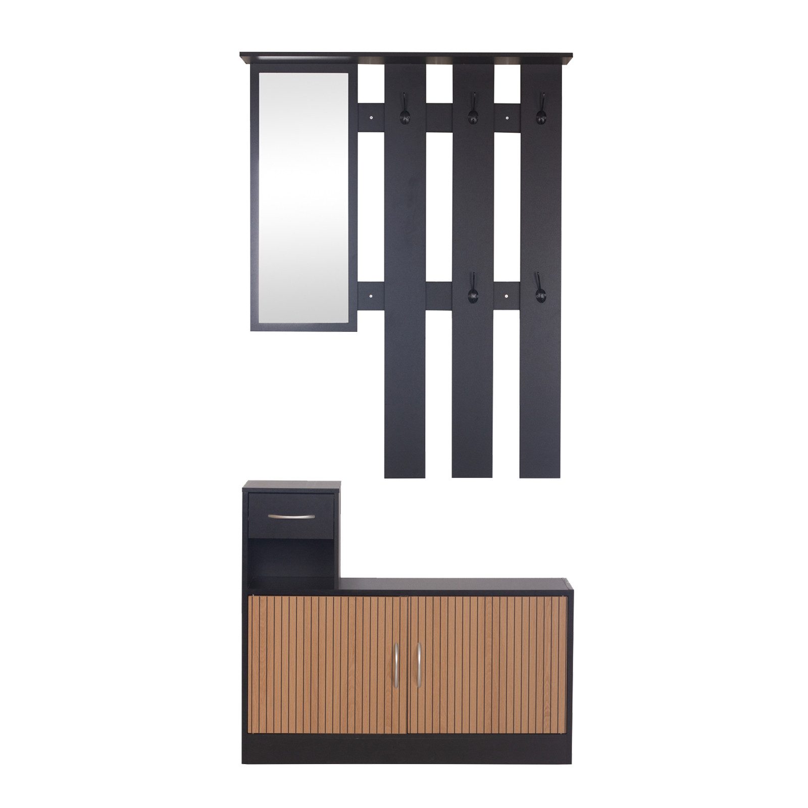 HTI-Living Garderobe Garderobenpaneel mit Spiegel und Schuhschrank Schwarz-Eiche Streifen (Set, 2 St)