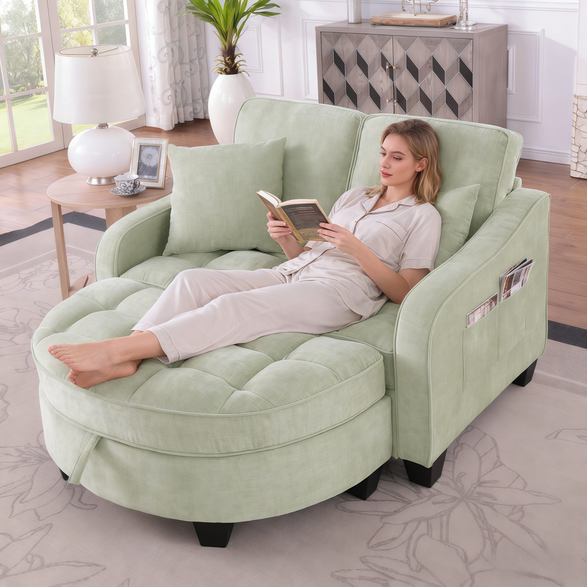 Odikalo Schlafsofa Multifunktionales Platzsparend 3-in-1 Sofa-Bett Aufbewahrungs-Hocker, mit Schlaffunktion und Stauraum, 3-in-1-Sofa mit Liegefunktion